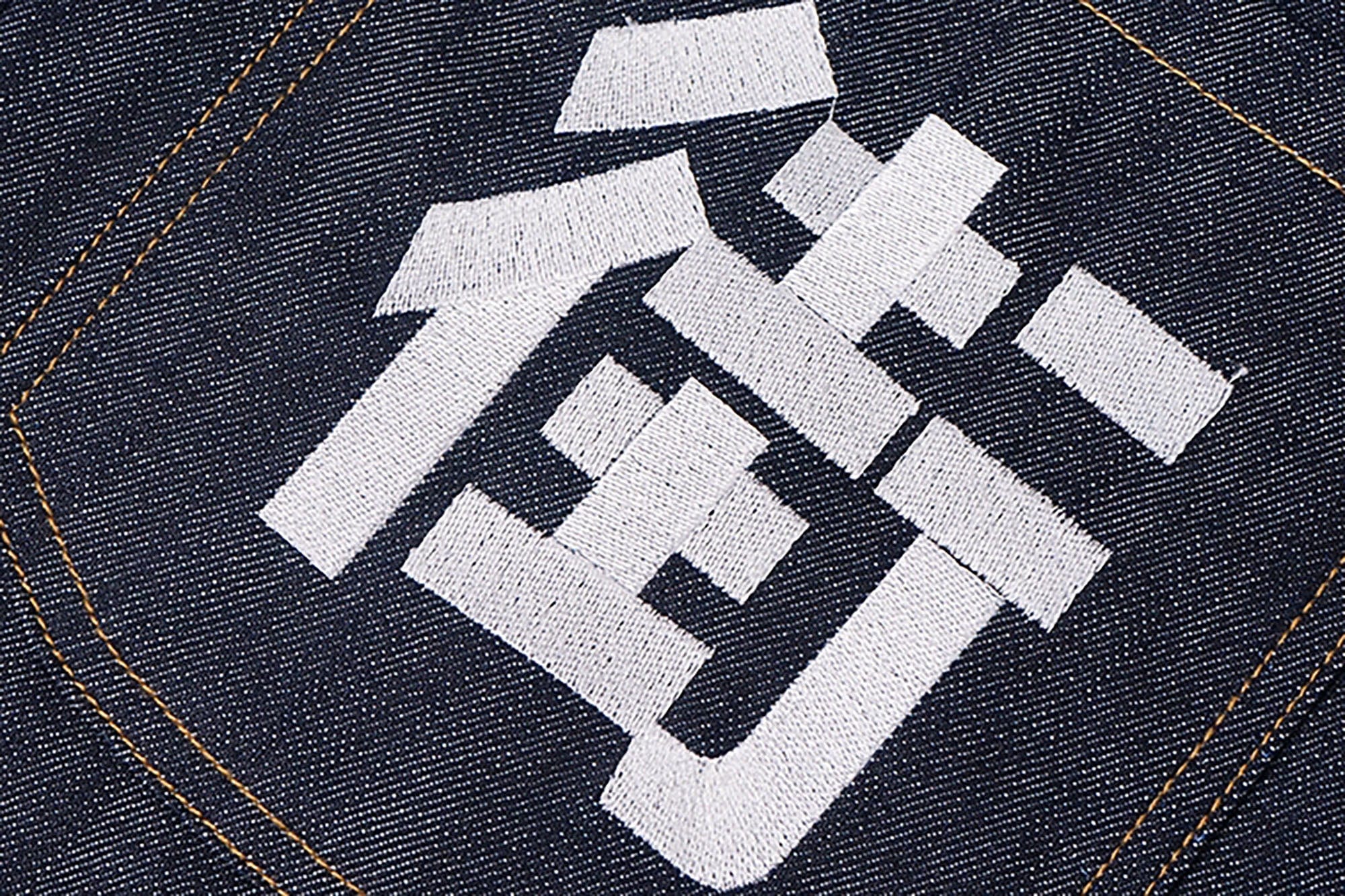 VINKID Street Kanji Graphic Panel Raw Jeans, premium urban and streetwear designers apparel on PROJECTISR.com, VINKID