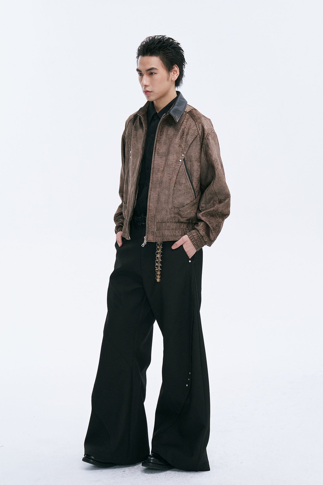 CATSSTAC Velvet Leather-Collar Elastic Jacket, premium urban and streetwear designers apparel on PROJECTISR.com, CATSSTAC