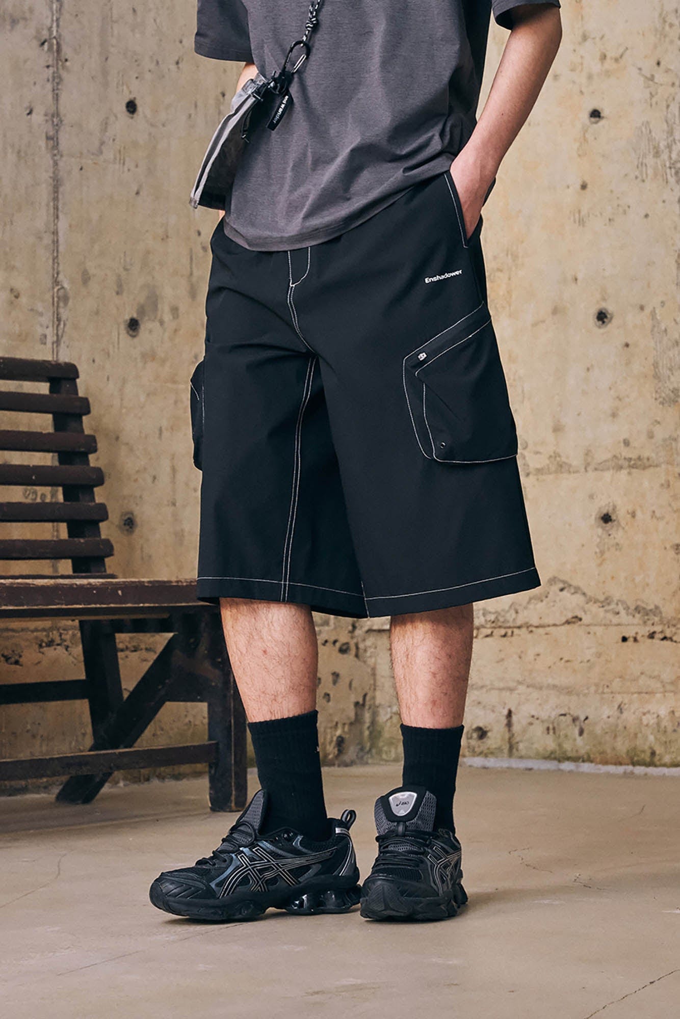 ENSHADOWER Stitched Multi-Pocket Cargo Shorts, premium urban and streetwear designers apparel on PROJECTISR.com, ENSHADOWER
