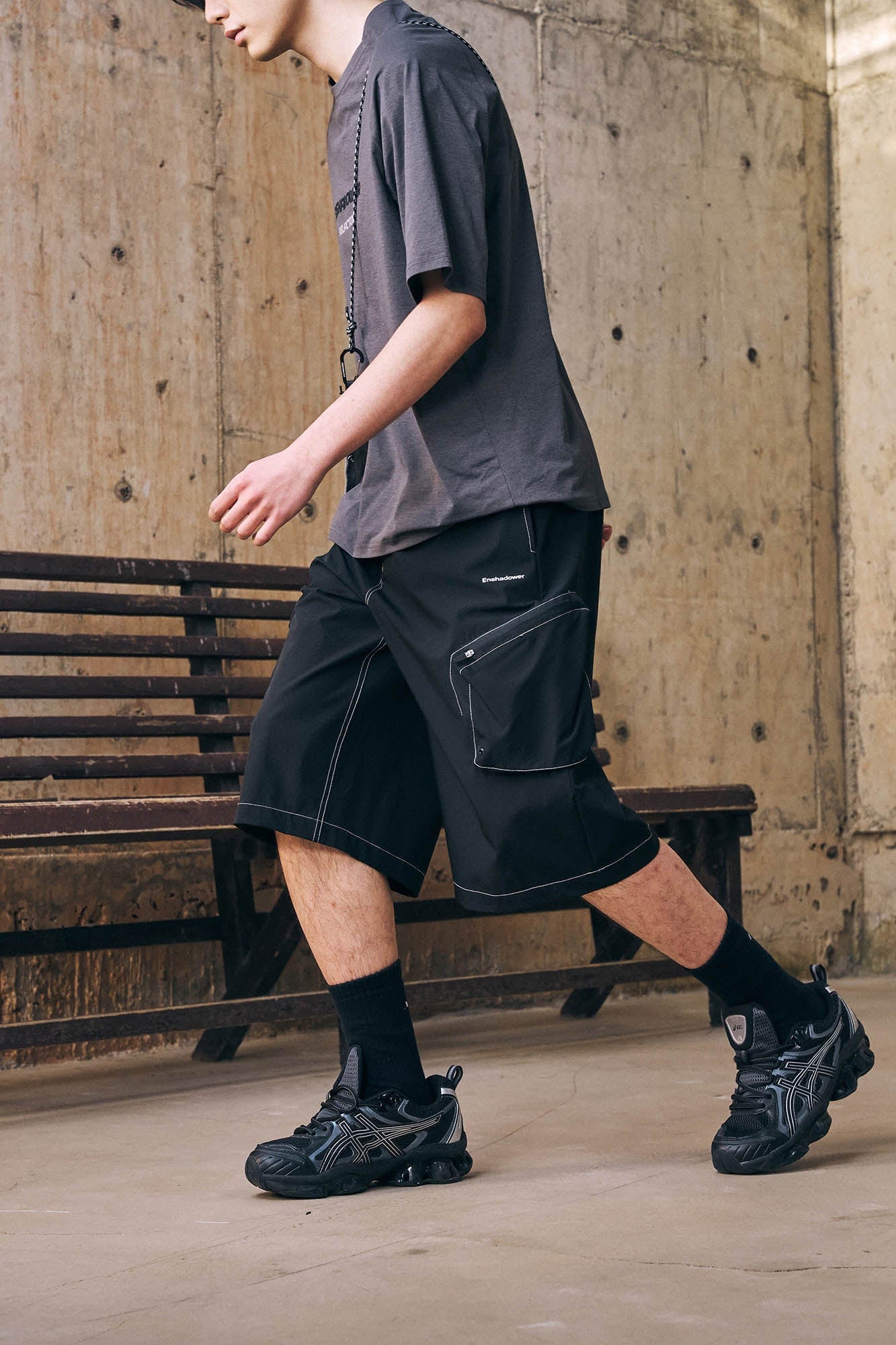 ENSHADOWER Stitched Multi-Pocket Cargo Shorts, premium urban and streetwear designers apparel on PROJECTISR.com, ENSHADOWER