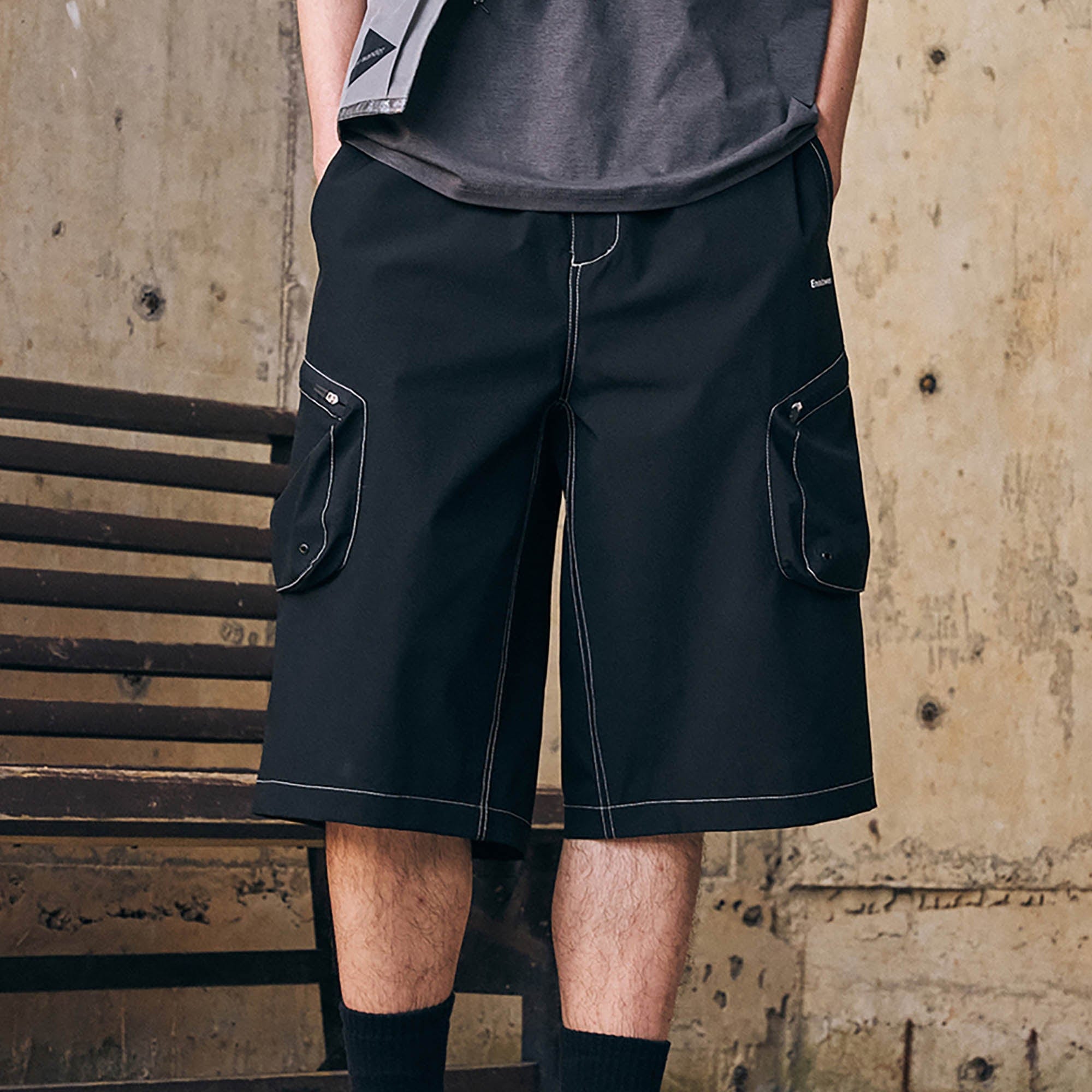 ENSHADOWER Stitched Multi-Pocket Cargo Shorts, premium urban and streetwear designers apparel on PROJECTISR.com, ENSHADOWER
