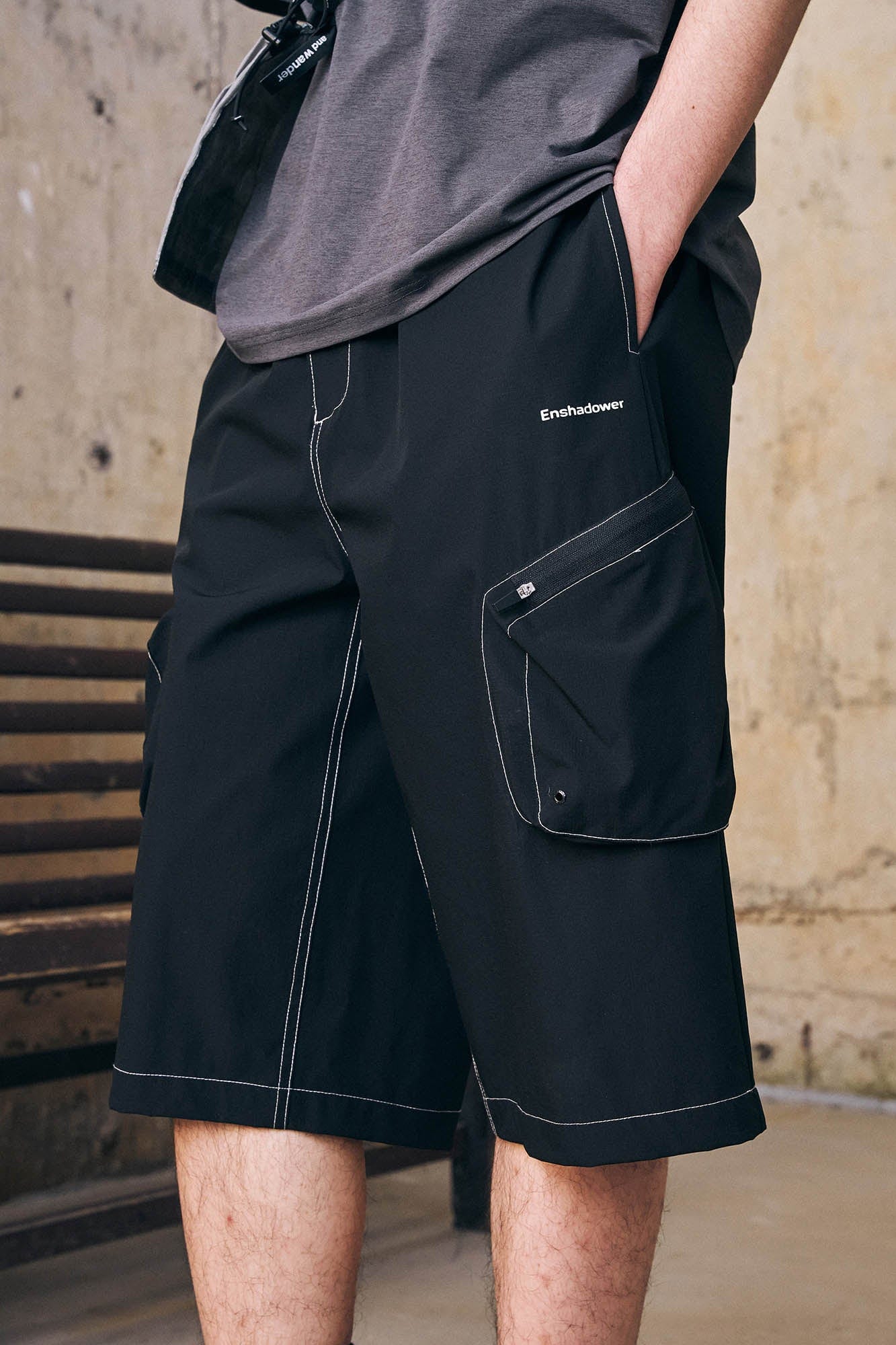 ENSHADOWER Stitched Multi-Pocket Cargo Shorts, premium urban and streetwear designers apparel on PROJECTISR.com, ENSHADOWER
