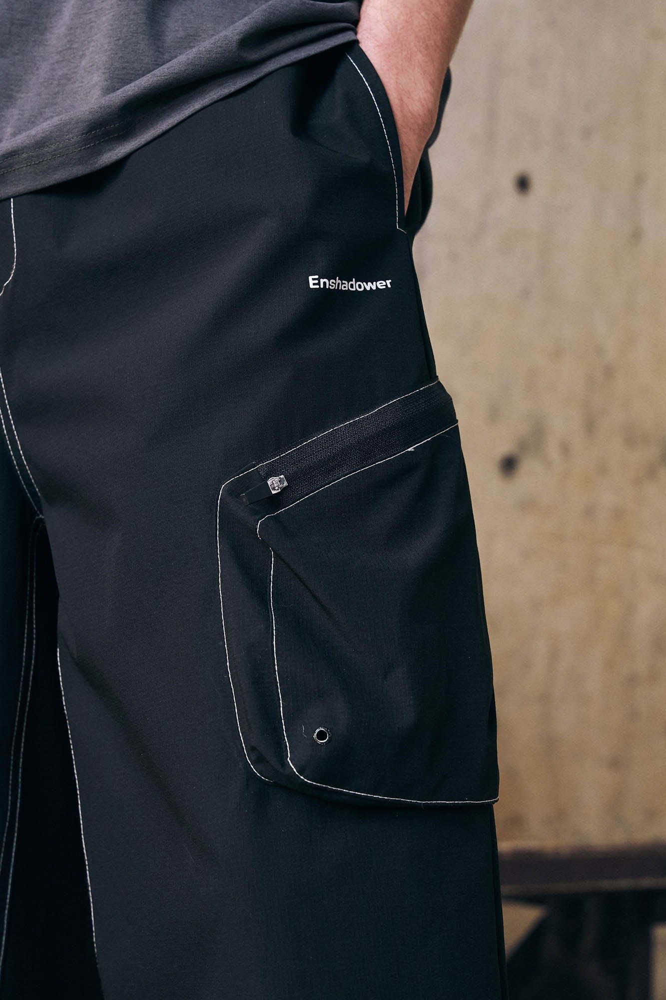 ENSHADOWER Stitched Multi-Pocket Cargo Shorts, premium urban and streetwear designers apparel on PROJECTISR.com, ENSHADOWER