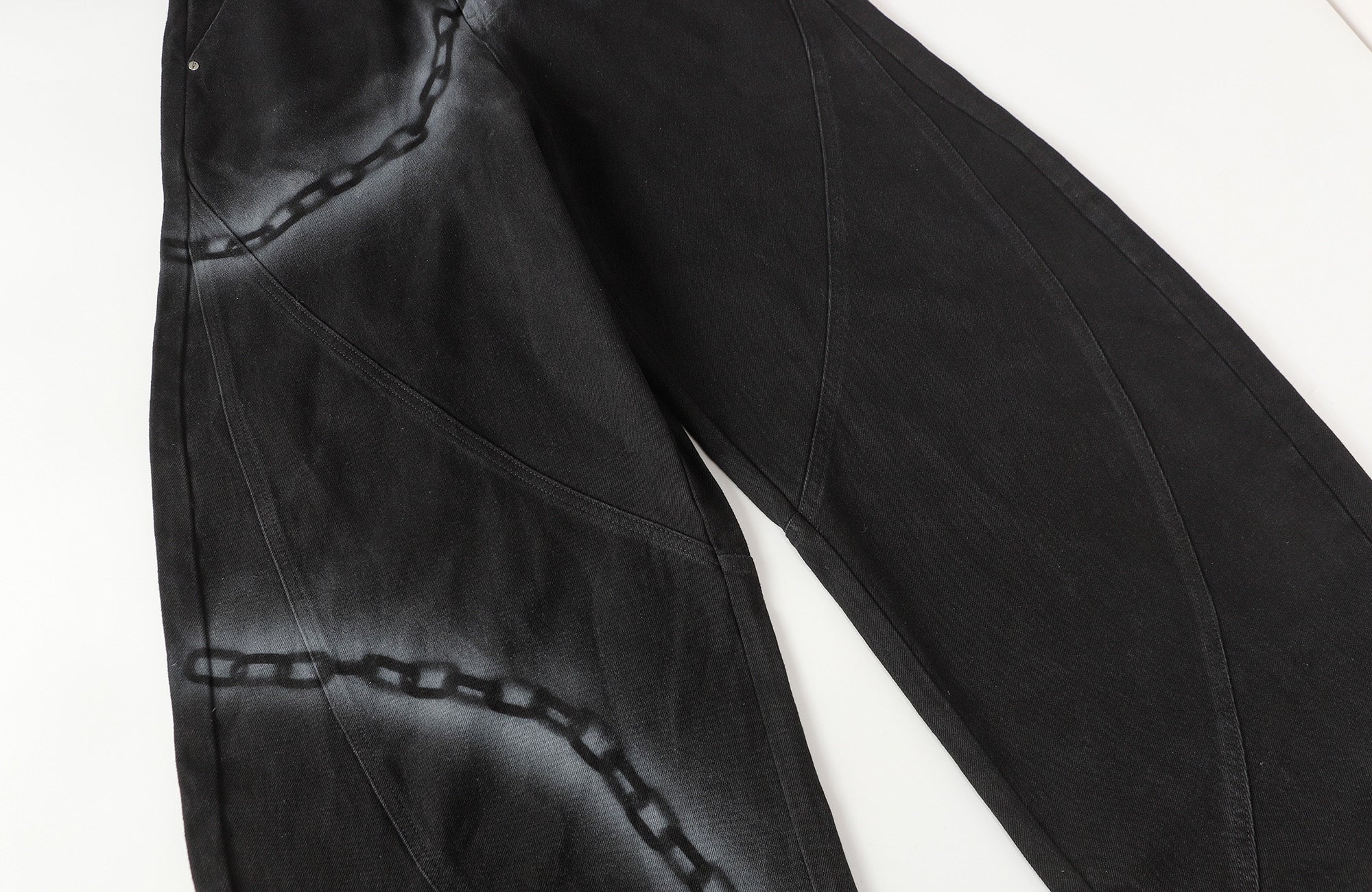 CLP Chain Graphic Frayed Curved-Leg Jeans, premium urban and streetwear designers apparel on PROJECTISR.com, CLP