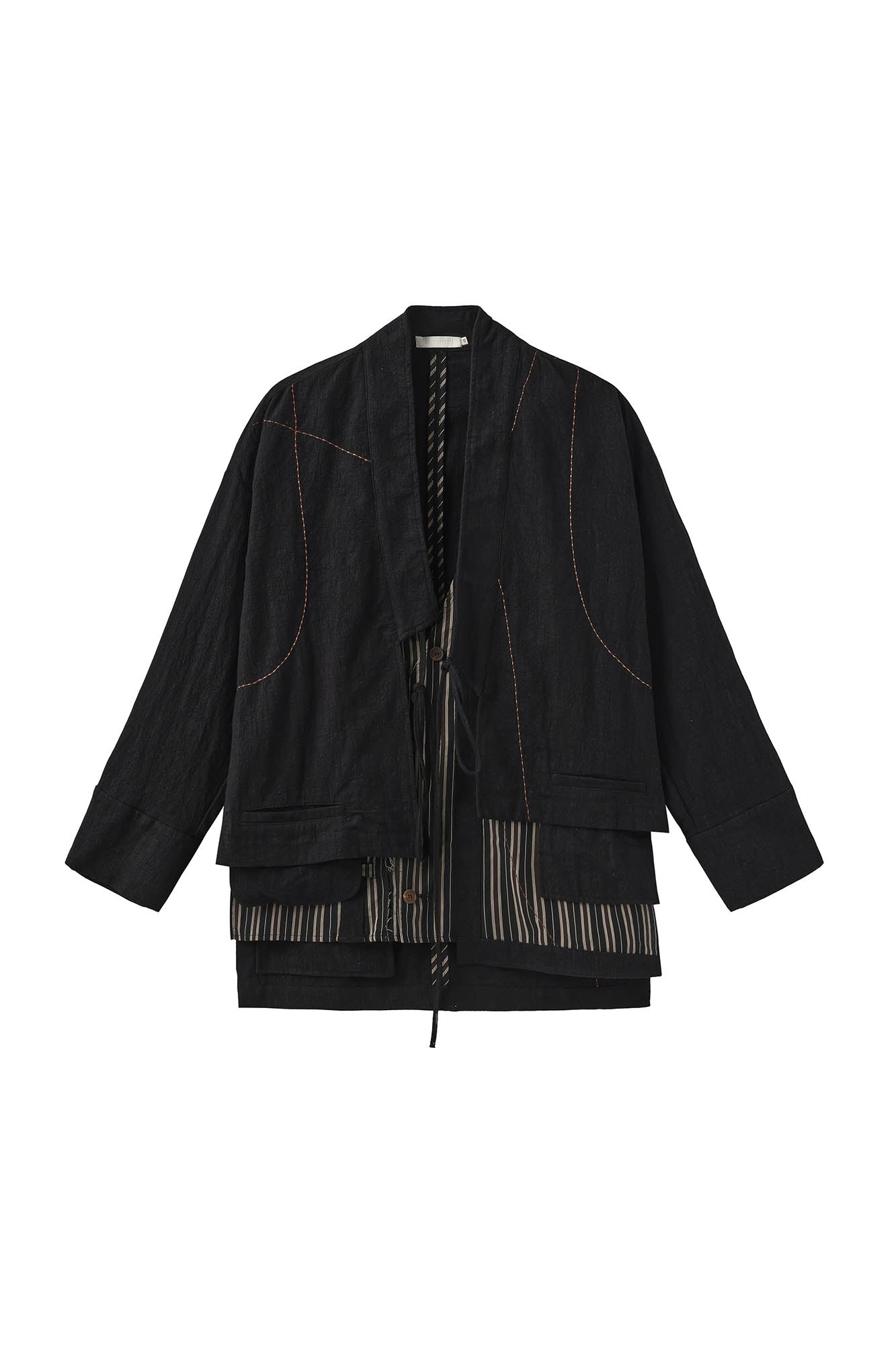 MOITIEDEPETALE Striped Layered Stitched Daoist Robe