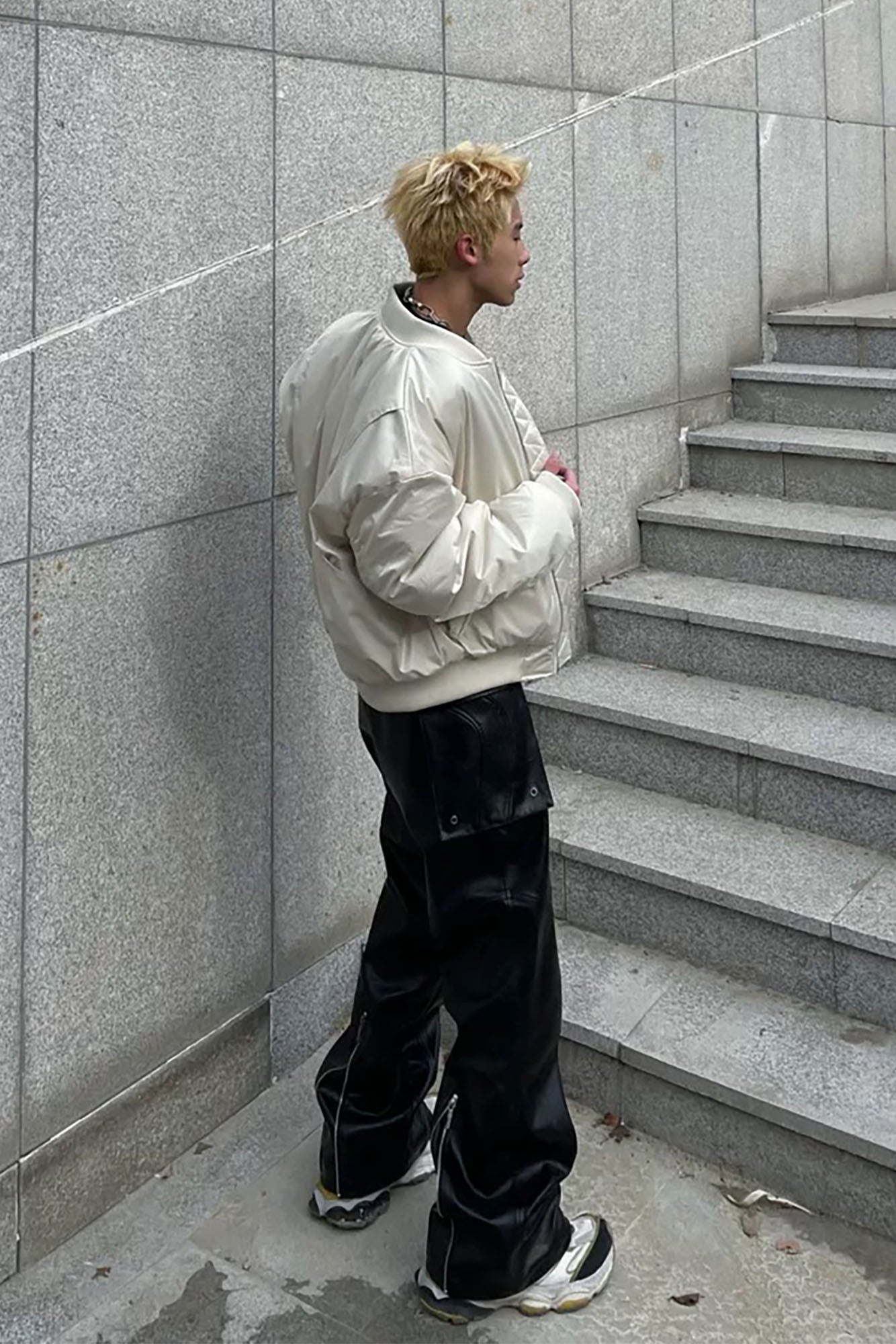 FORFEARTHAT Glossy Panel Zip Hem PU Cargo Pants