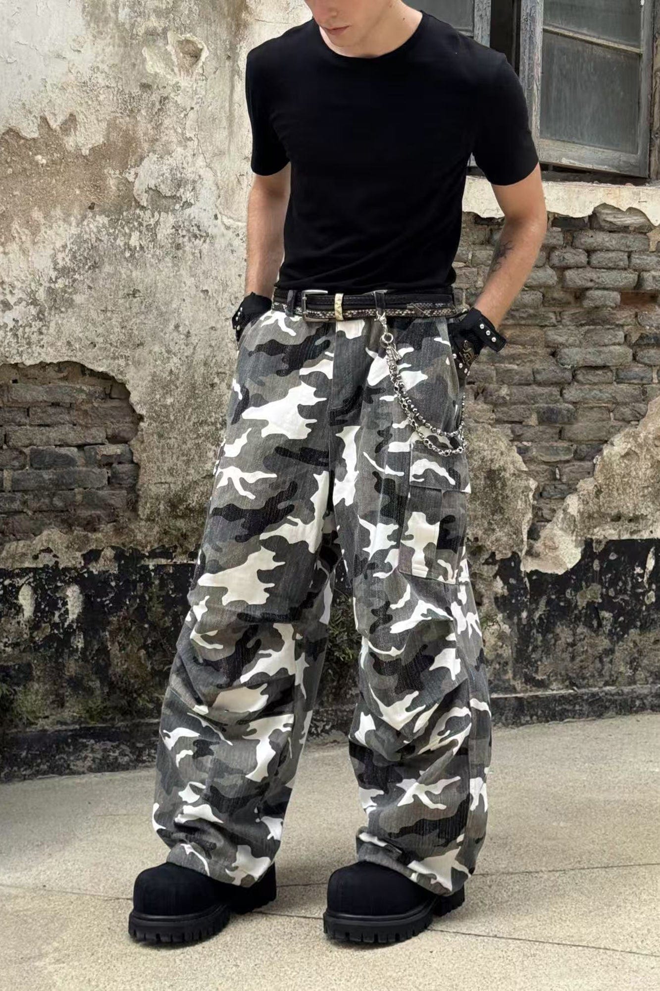 LUUUCAM Camo Pleated Panel Cargo Pants, premium urban and streetwear designers apparel on PROJECTISR.com, LUUUCAM
