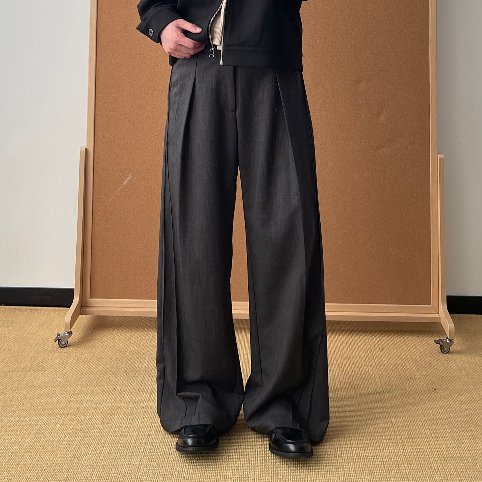 OKAYTHXBYE Essential Pleated Wide-Leg Trousers, premium urban and streetwear designers apparel on PROJECTISR.com, OKAYTHXBYE