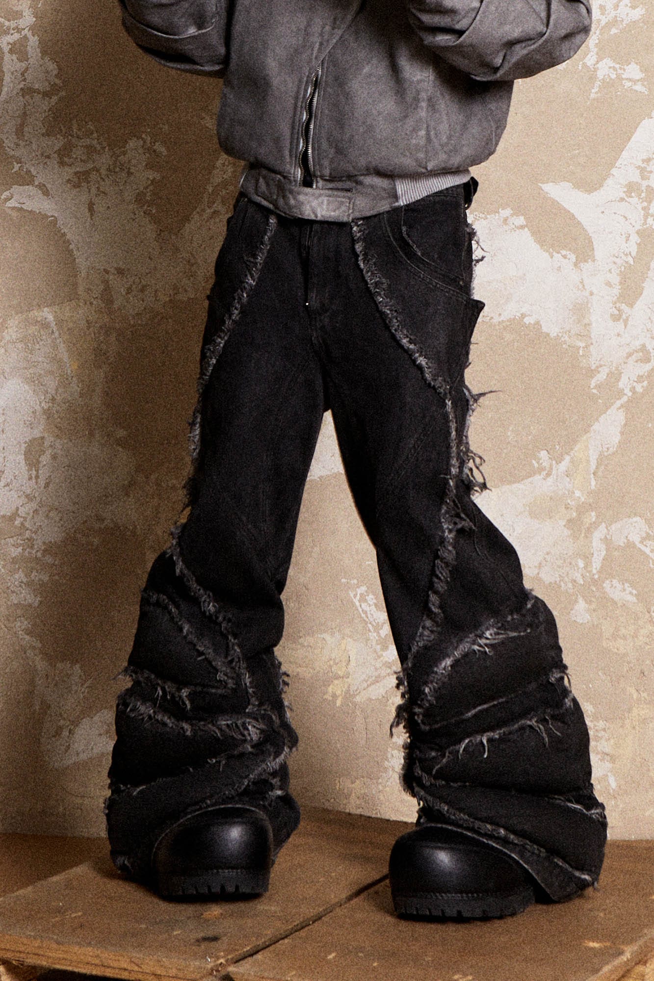 FLYERRER Mutation Dragon Claw Frayed Flared Jeans, premium urban and streetwear designers apparel on PROJECTISR.com, FLYERRER