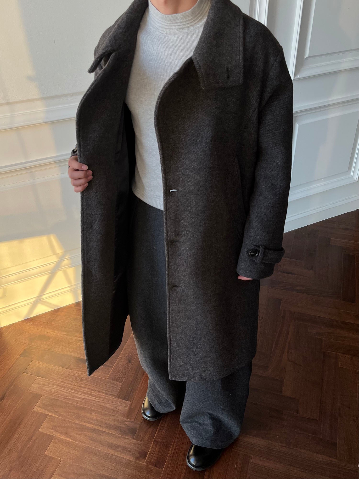 CATSSTAC Asymmetrical Stand-Collar Wool-Blend Belted Coat