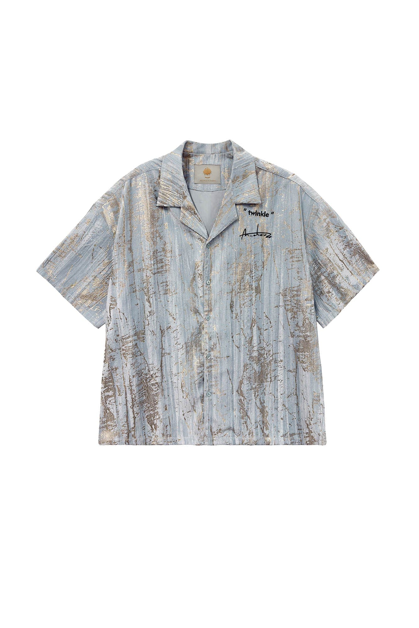 MIICHOUS Metallic Foil Brushed Embroidered Cuban Half Shirt