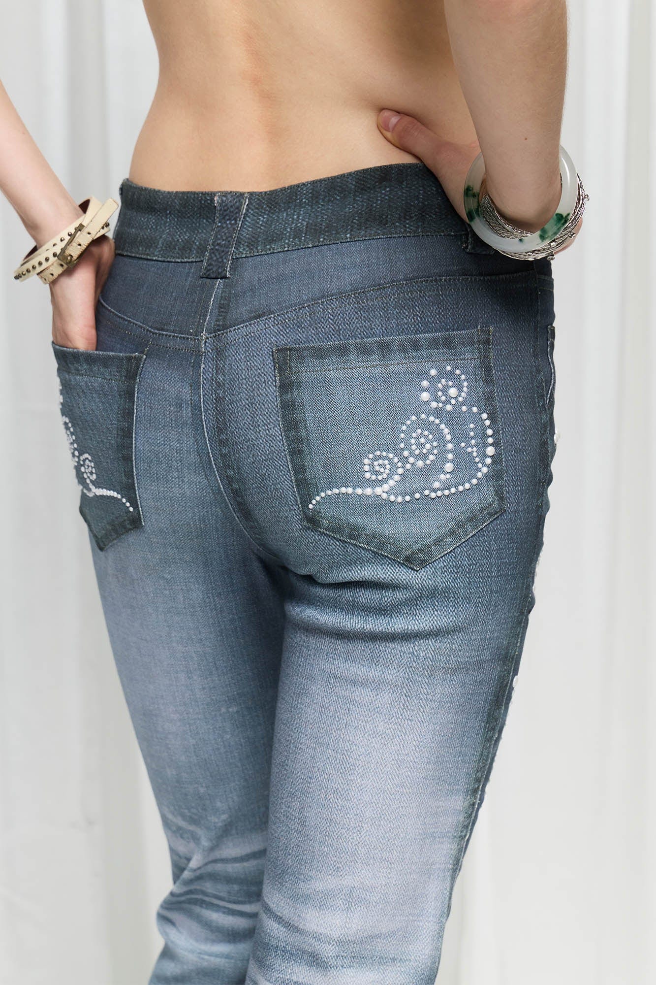 DND4DES×Faychui Swirl Pearl Faded Flared Jeans, premium urban and streetwear designers apparel on PROJECTISR.com, DND4DES