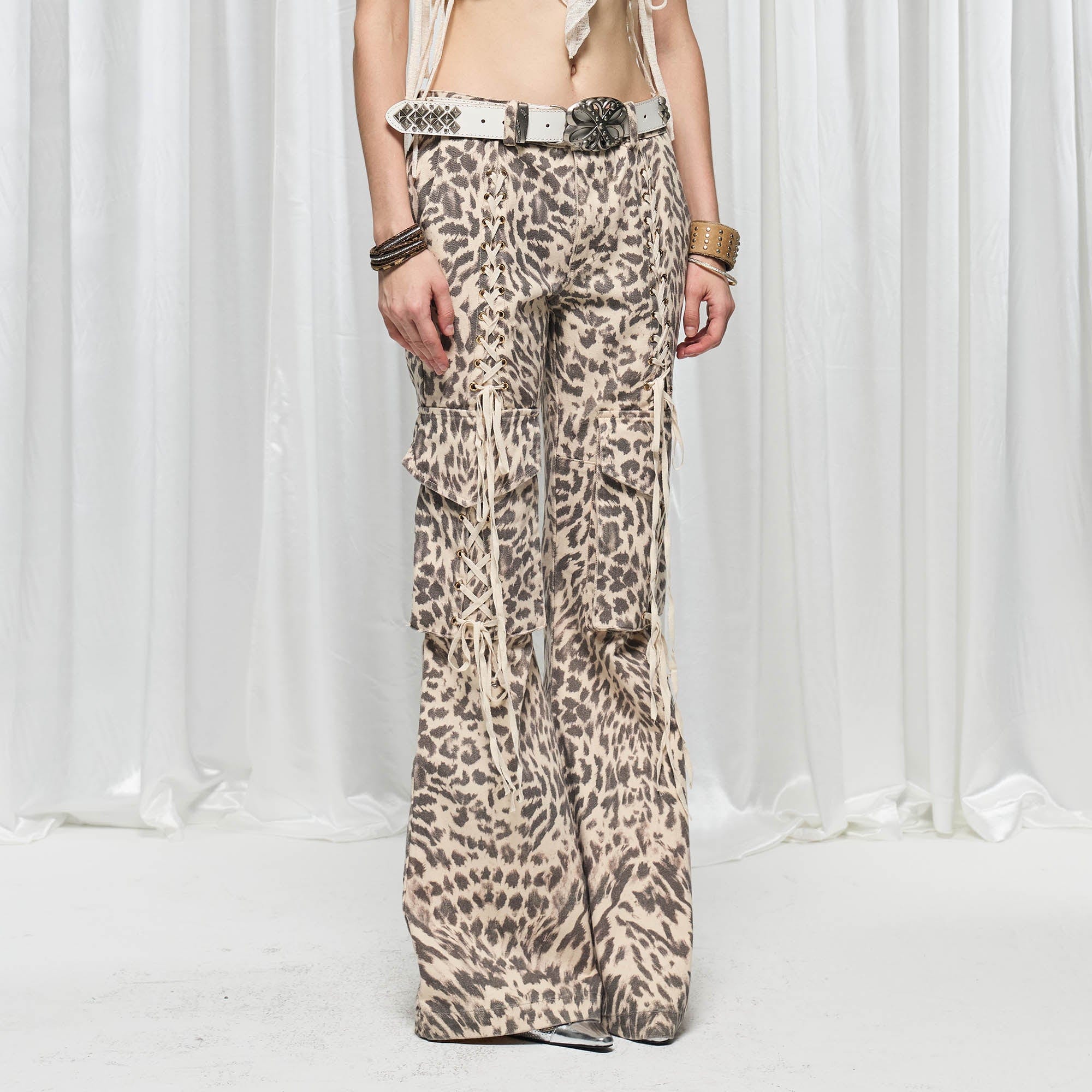 DND4DES×Faychui Leopard Lace-Up Multi-pocket Straight-Leg Pants, premium urban and streetwear designers apparel on PROJECTISR.com, DND4DES