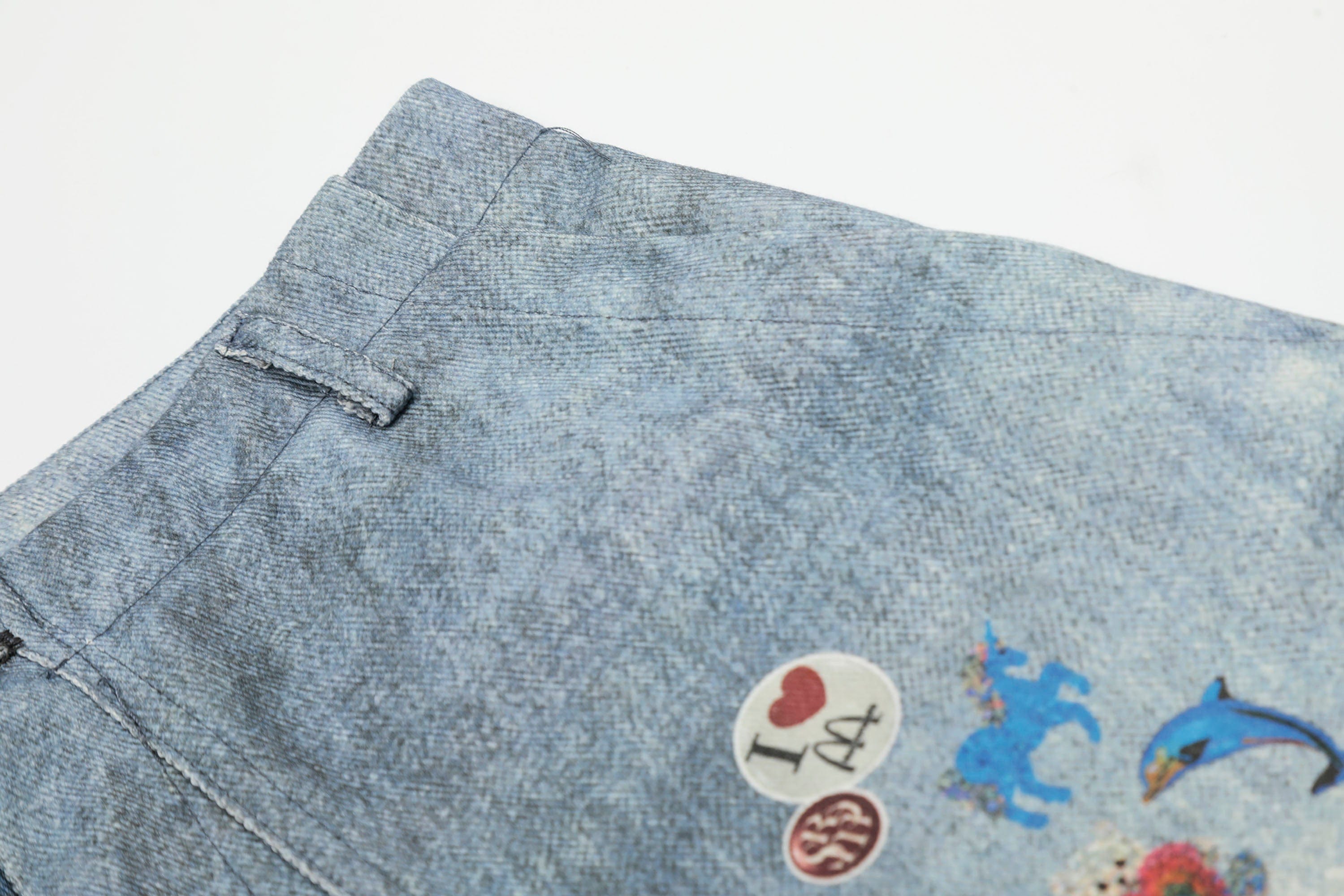CLP Whimsical Distressed Stickers Cargo Denim Shorts, premium urban and streetwear designers apparel on PROJECTISR.com, CLP