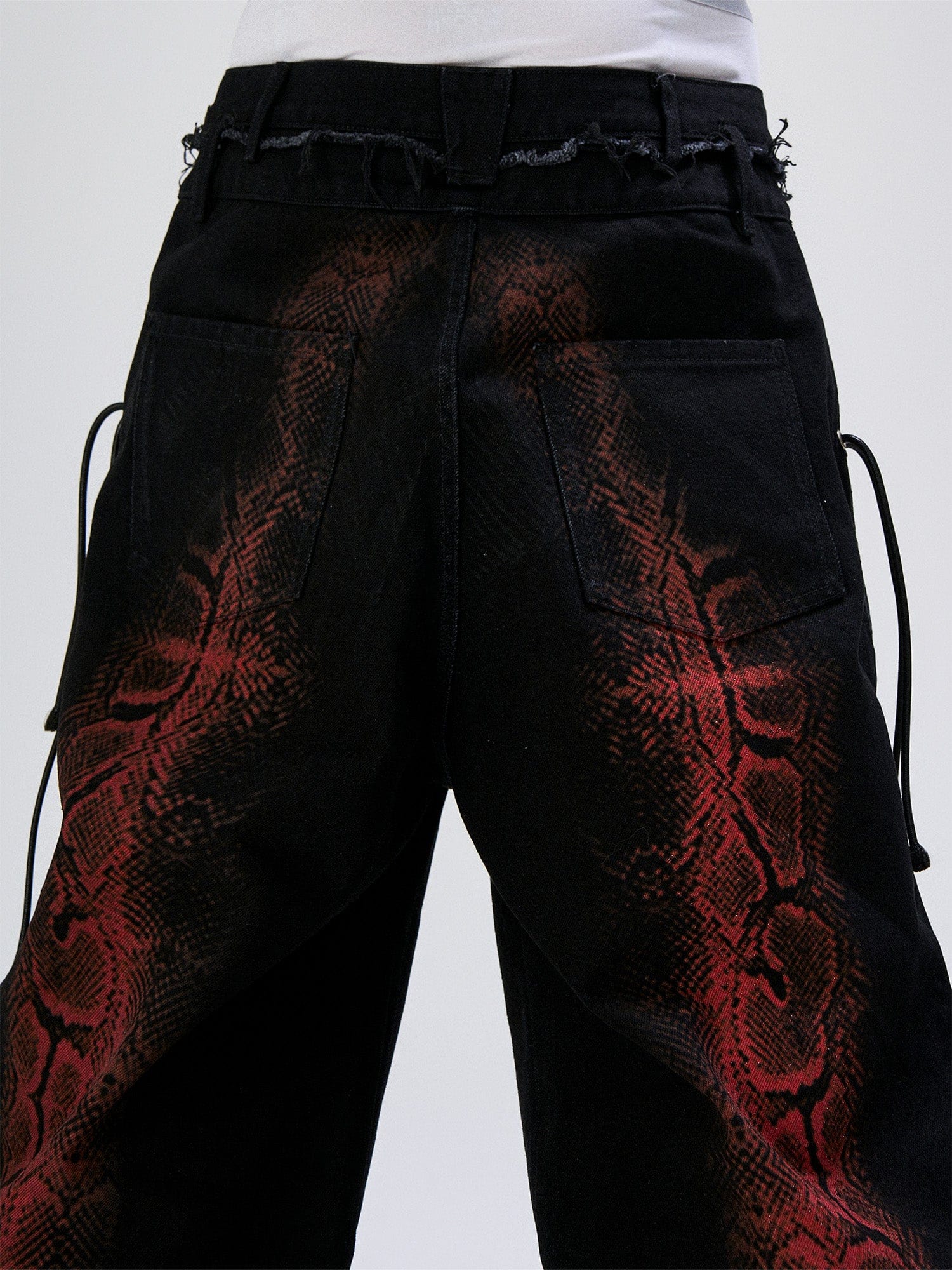 FLYERRER Washed Contrast Snakeskin Drawcord Wide-Leg Jeans, premium urban and streetwear designers apparel on PROJECTISR.com, FLYERRER