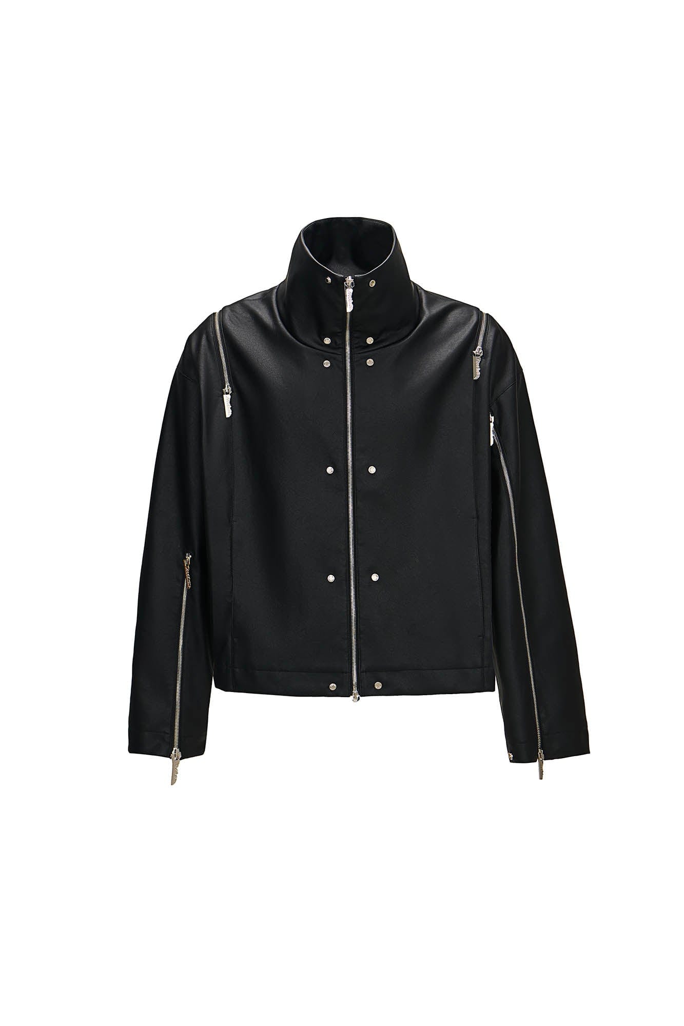 455EMBLE Multi-Zip Studded High-Collar PU Jacket, premium urban and streetwear designers apparel on PROJECTISR.com, 455EMBLE