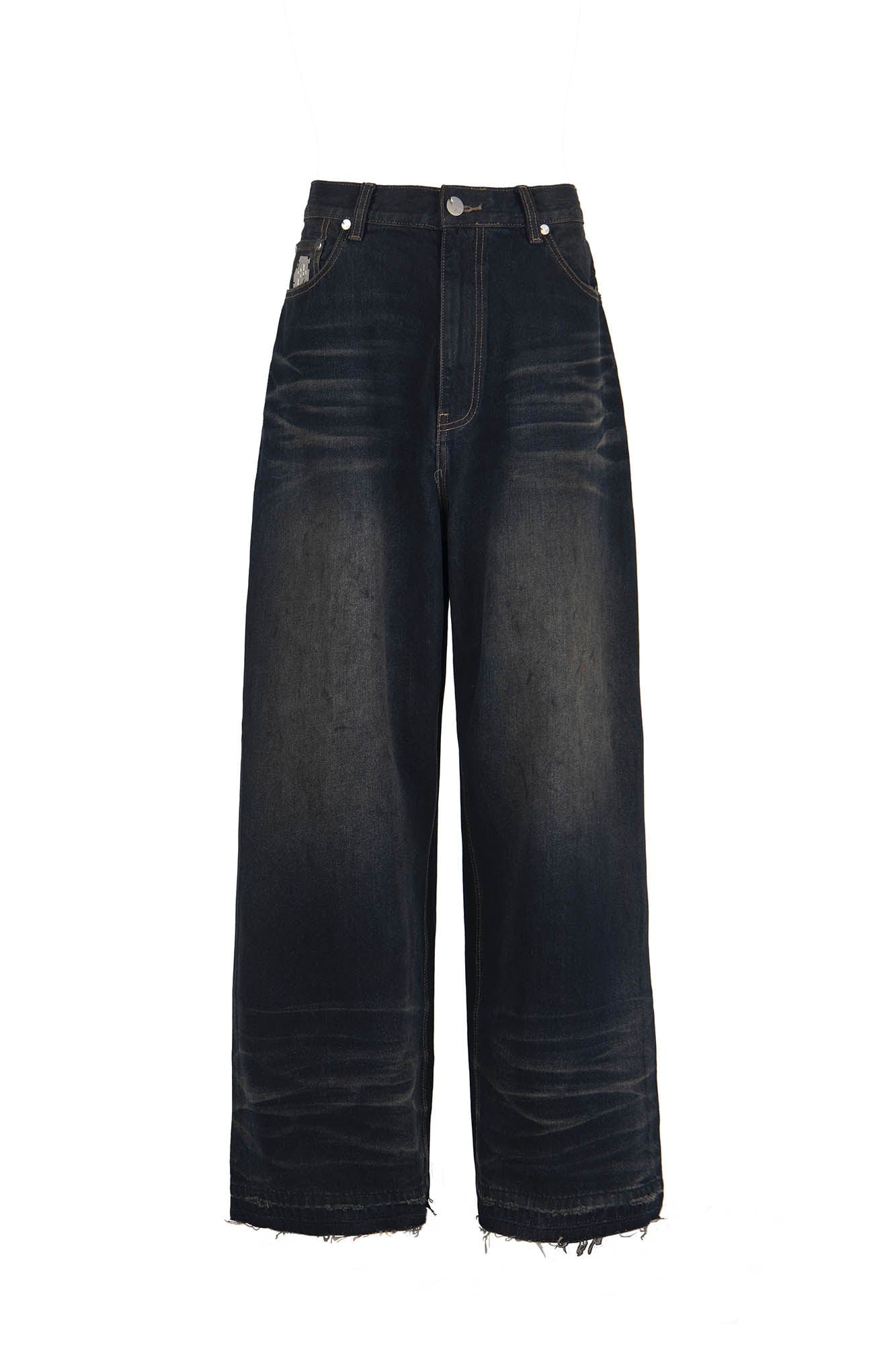 455EMBLE Washed PU-Pocket Baggy Jeans, premium urban and streetwear designers apparel on PROJECTISR.com, 455EMBLE