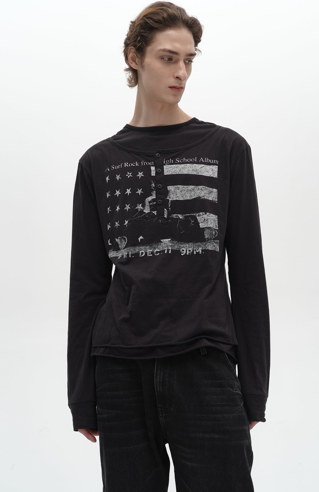 SADSOUP Layered Henley Graphic Long-Sleeve Tee
