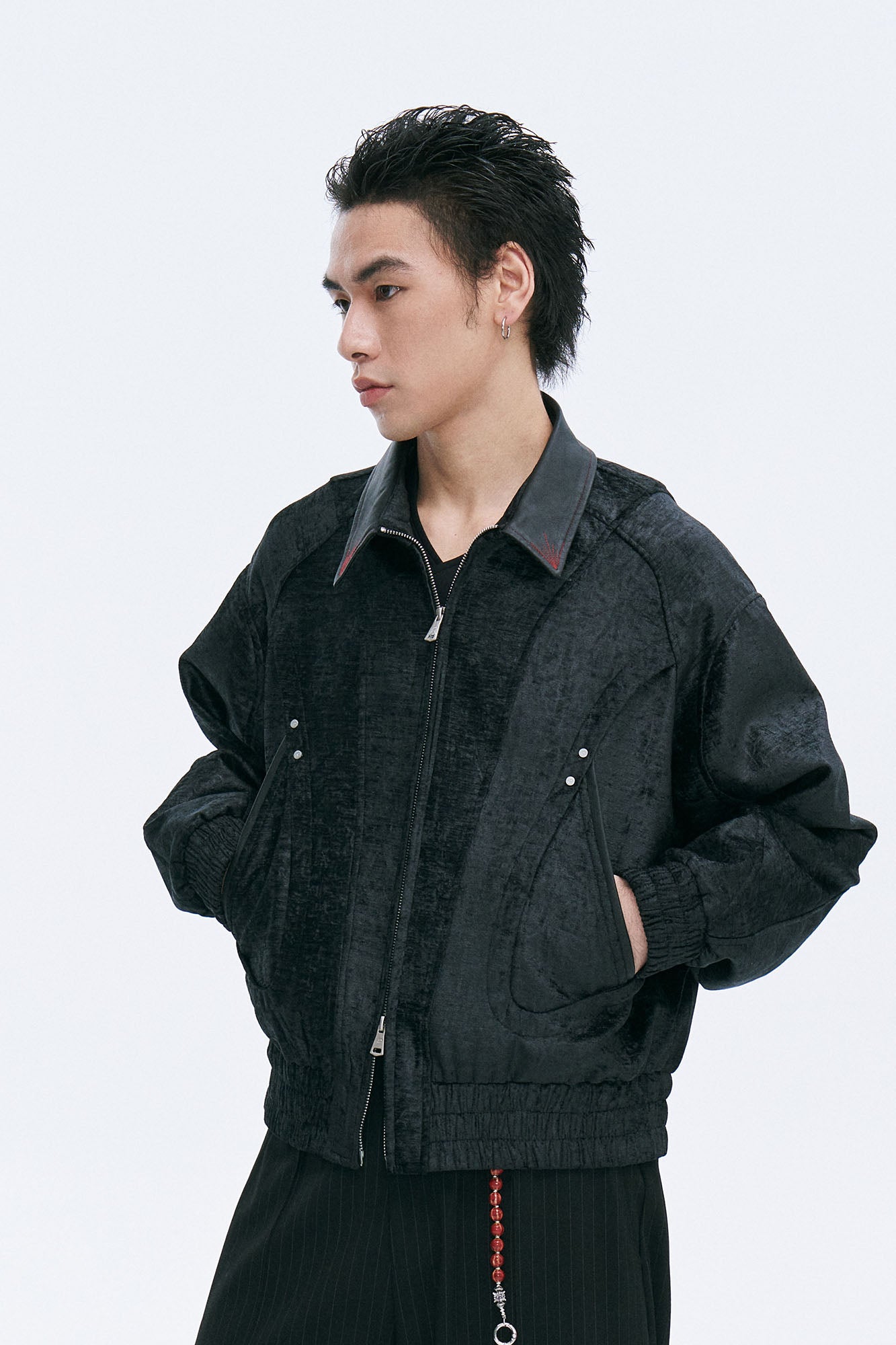 CATSSTAC Velvet Leather-Collar Elastic Jacket, premium urban and streetwear designers apparel on PROJECTISR.com, CATSSTAC