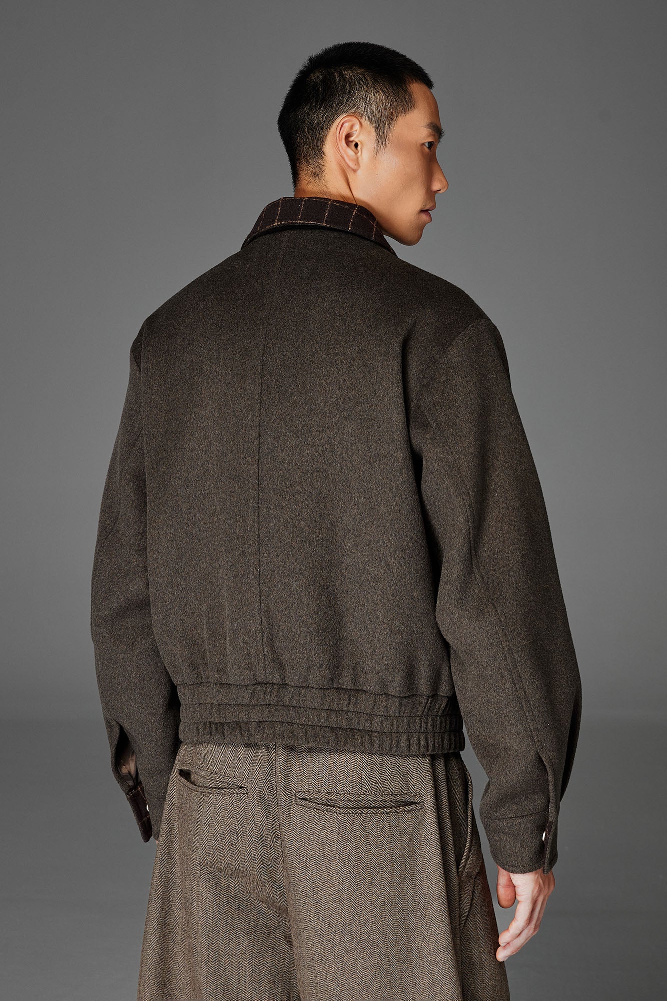 CATSSTAC Wool-Blend Plaid-Collar Bomber Jacket