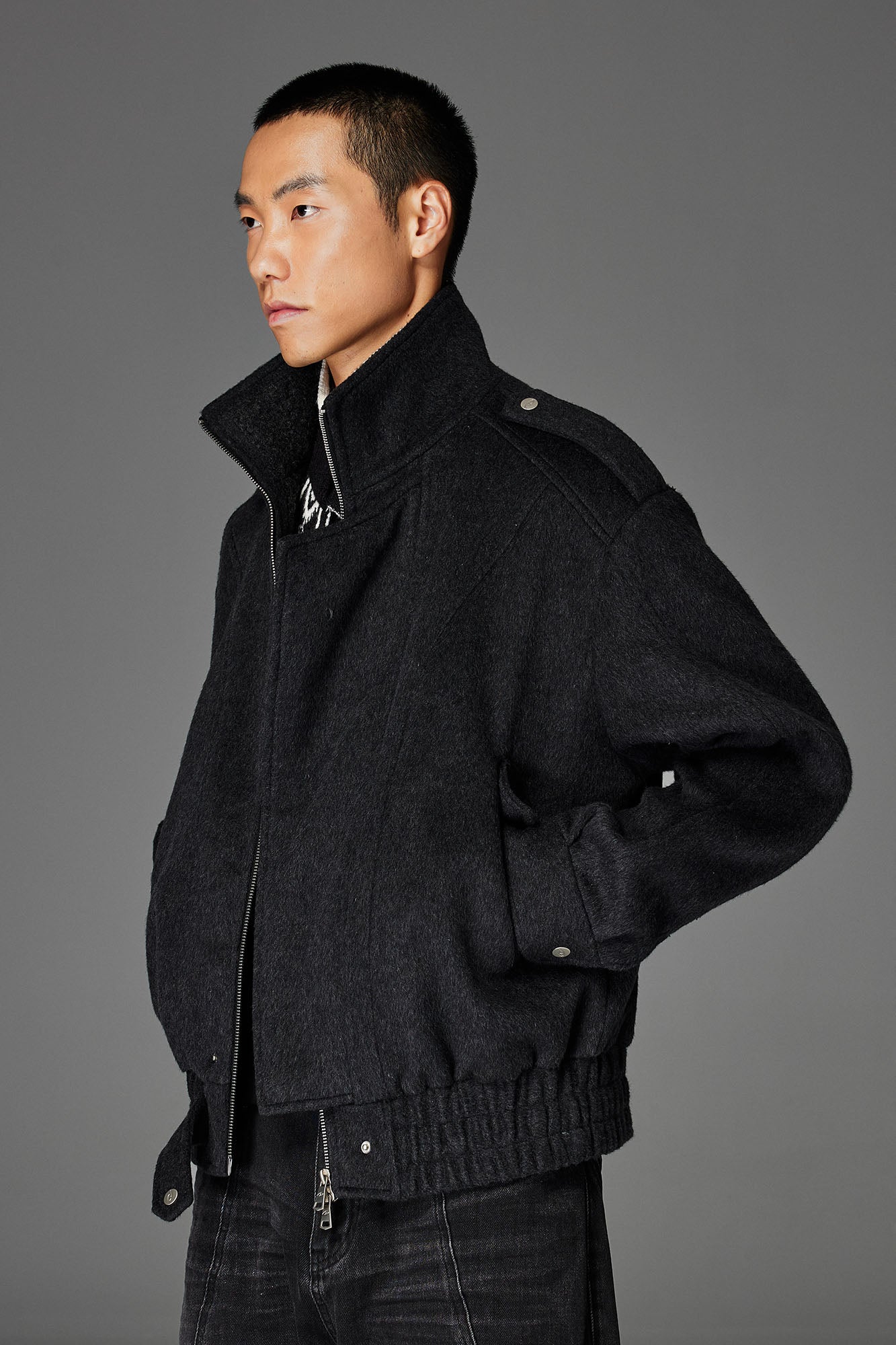 CATSSTAC Asymmetric Placket Flap Pockets Jacket