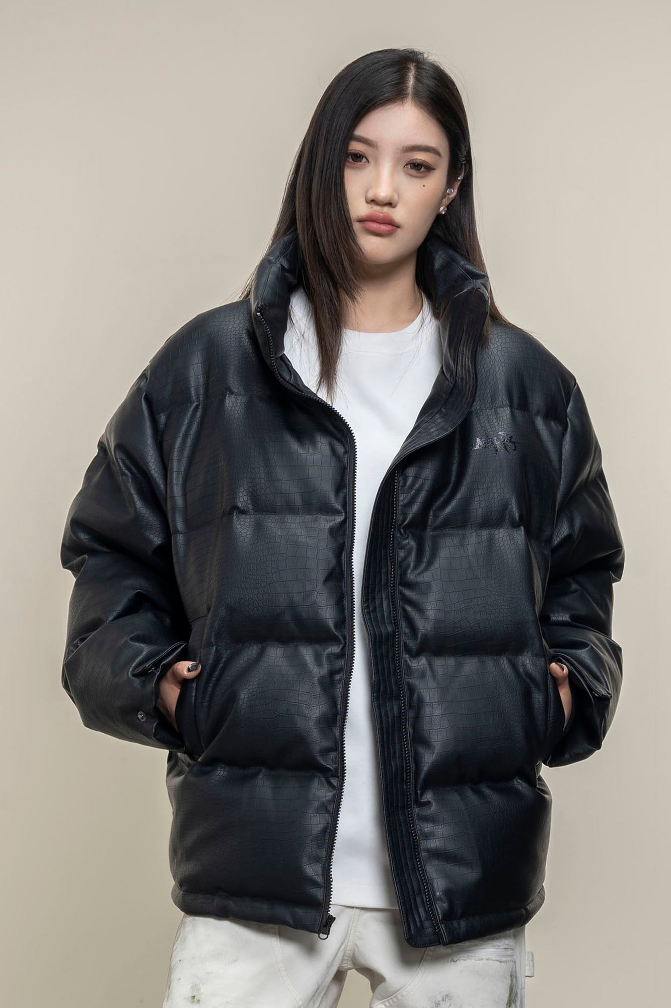 MAKEMORE Croc Embossed PU Down Puffer Jacket