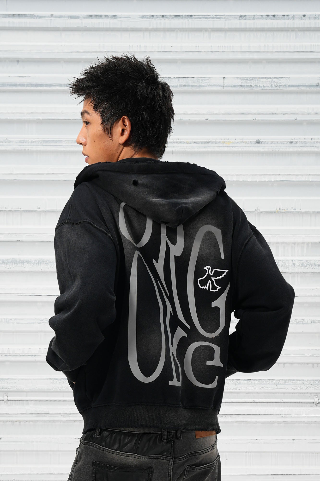 VINKID Distressed Worn Logo Zip Hooded Jacket, premium urban and streetwear designers apparel on PROJECTISR.com, VINKID