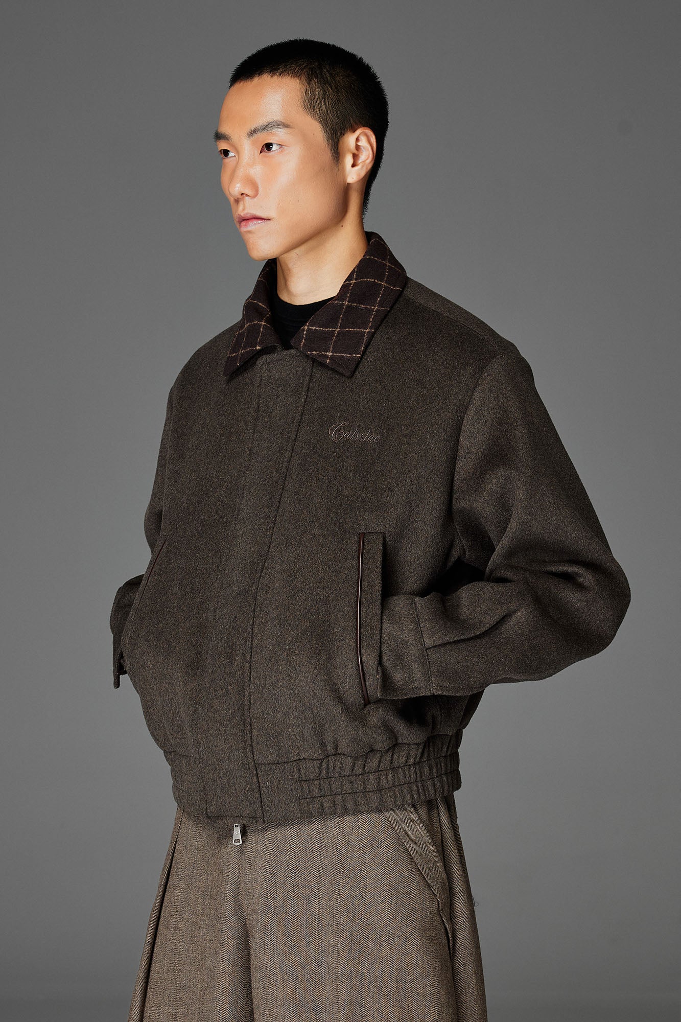 CATSSTAC Wool-Blend Plaid-Collar Bomber Jacket