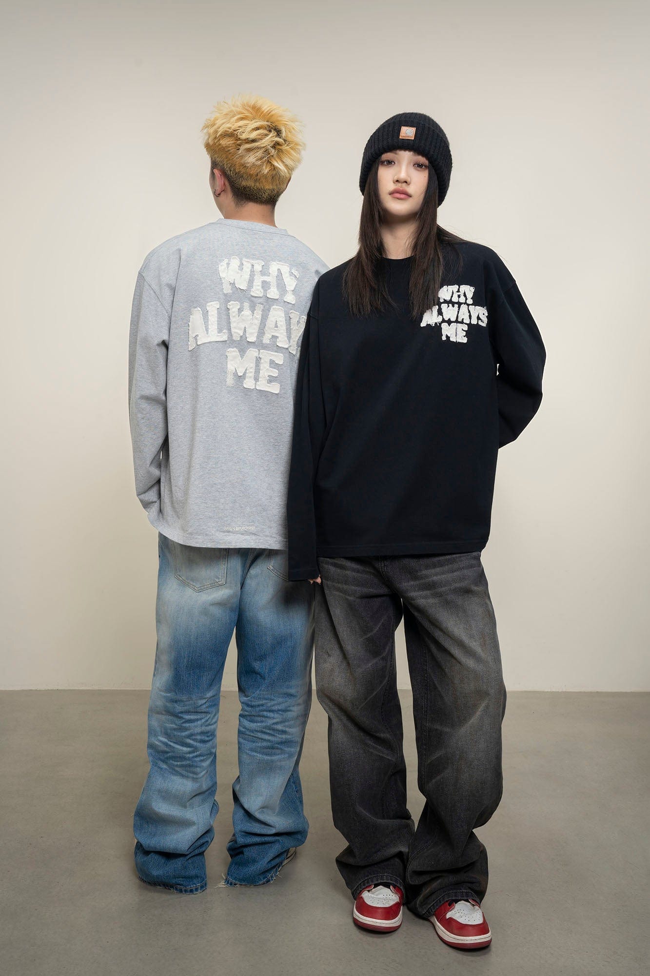 MAKEMORE Text Graphic Patch Long-Sleeve Tee, premium urban and streetwear designers apparel on PROJECTISR.com, MAKEMORE