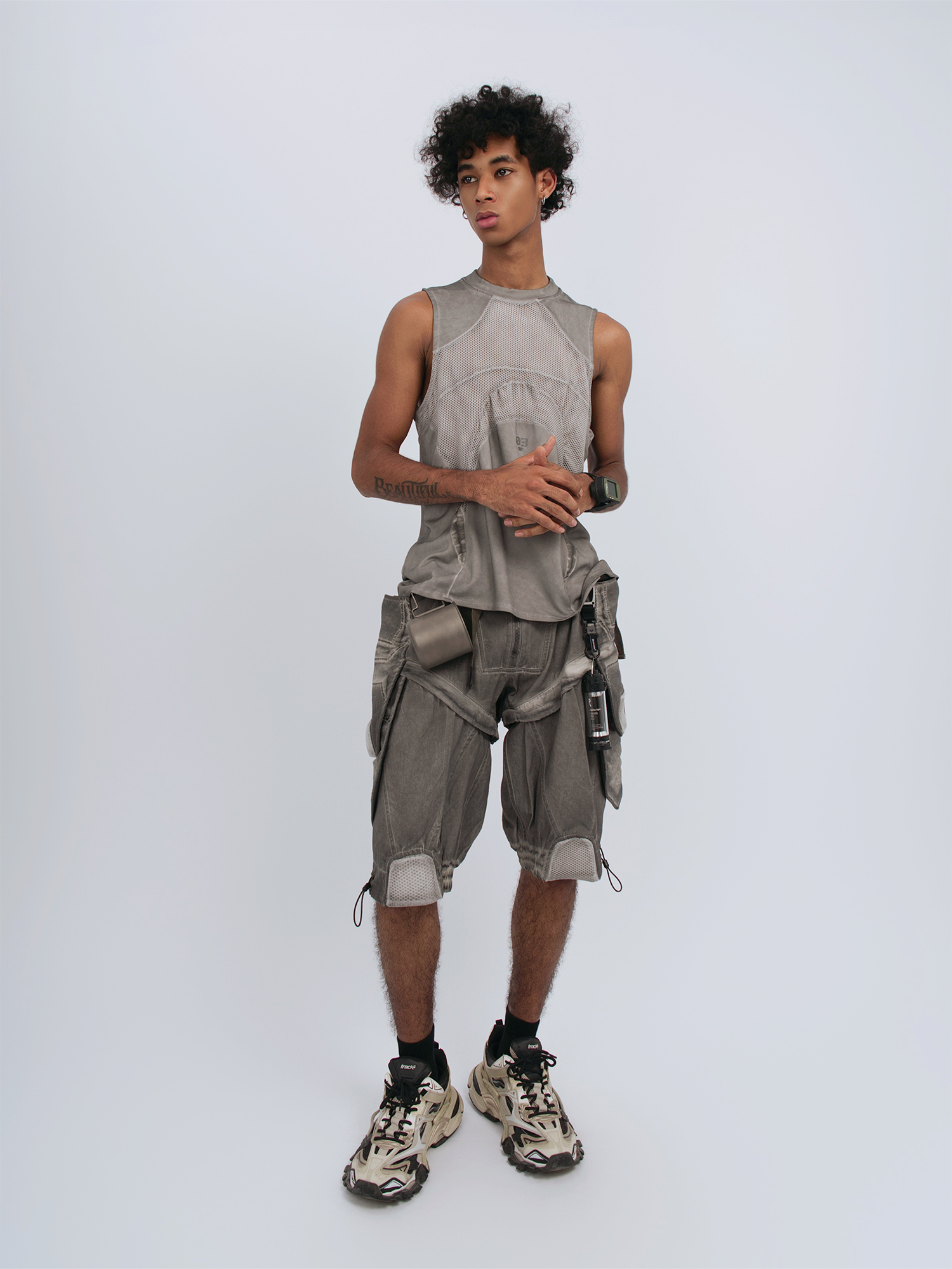 STEAM Distressed Spliced Detachable Utility Shorts