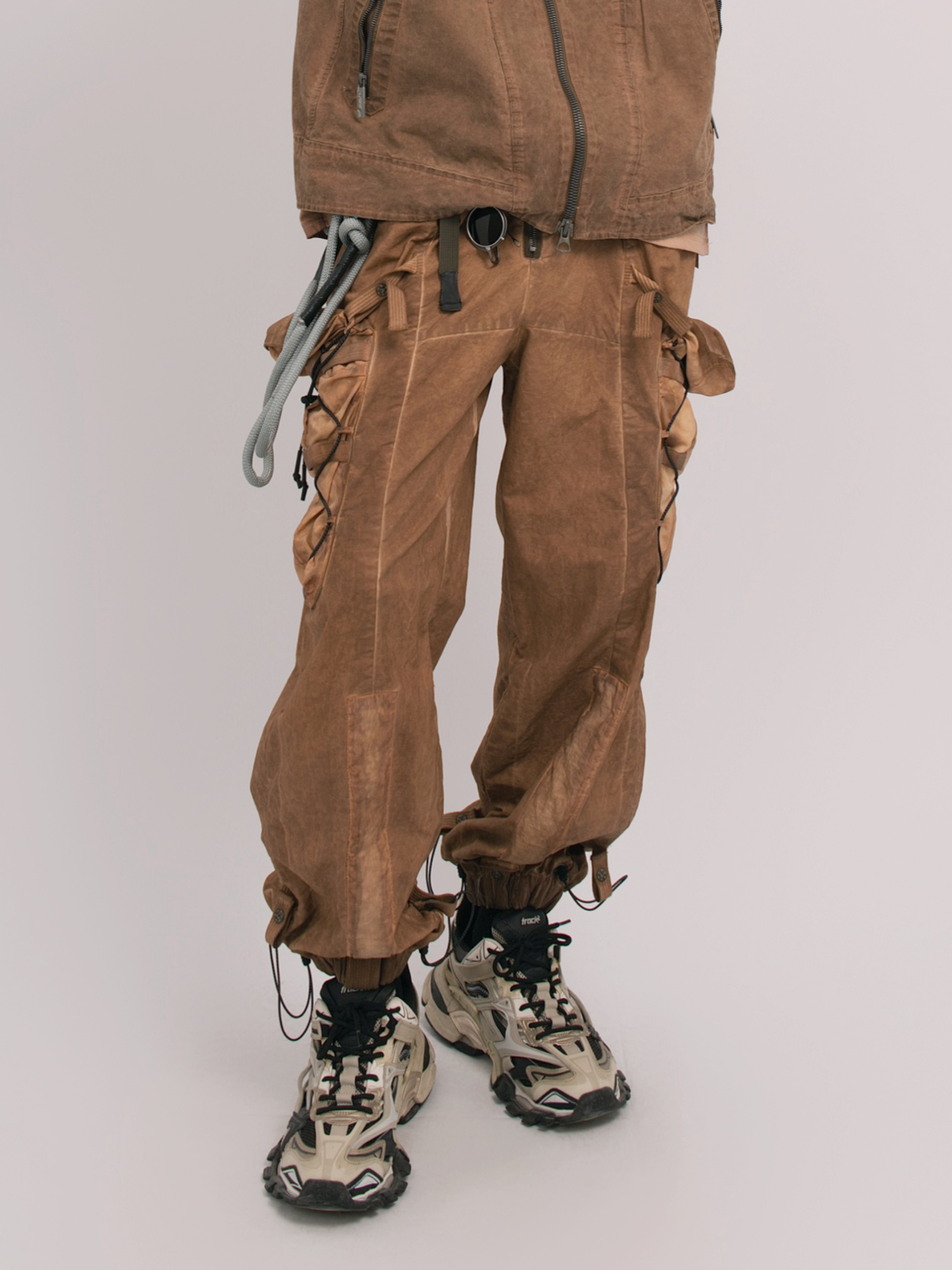 STEAM Washed Multi-Pocket Detachable Waist Bag Cargo Pants