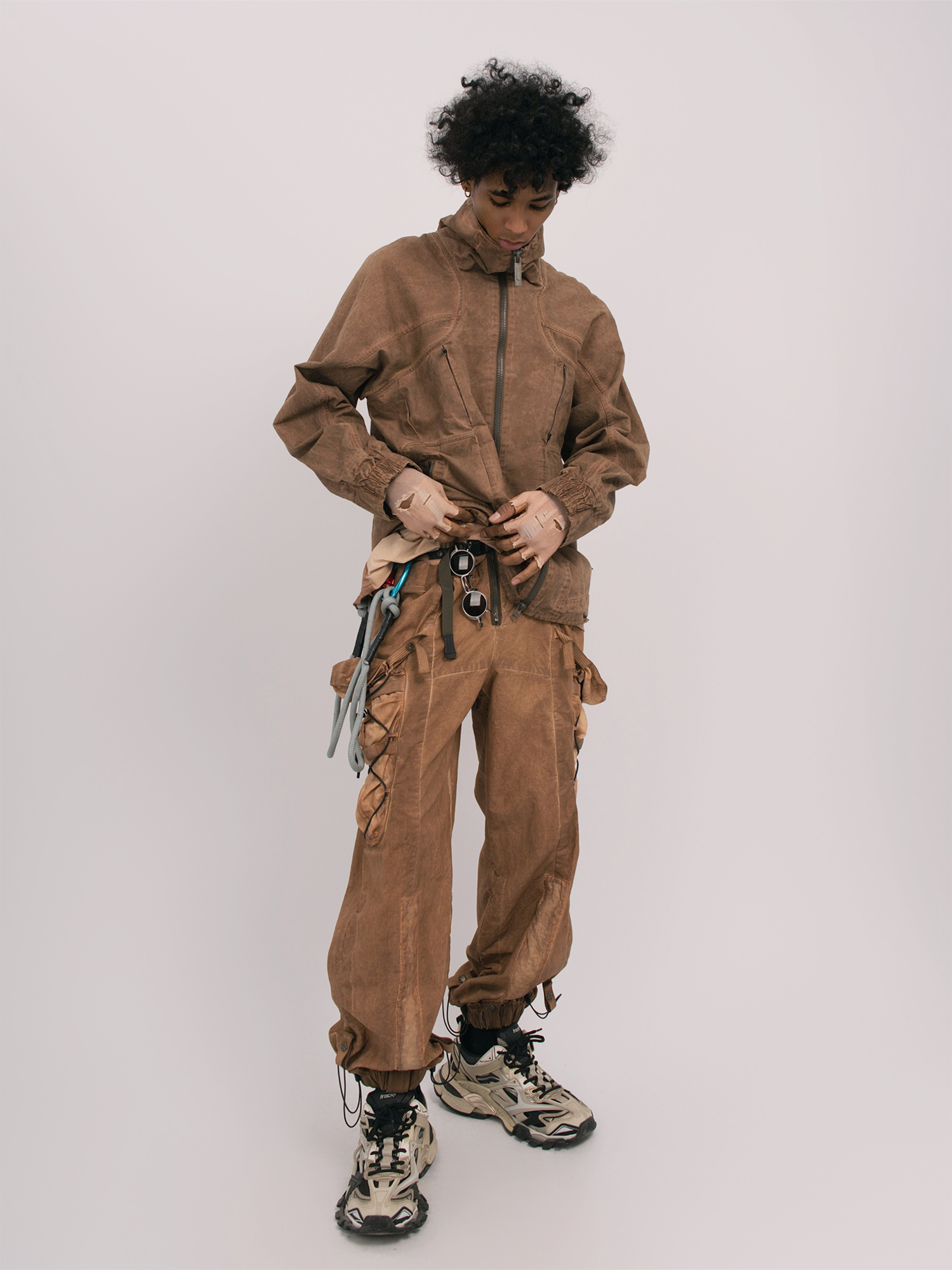 STEAM Washed Multi-Pocket Detachable Waist Bag Cargo Pants