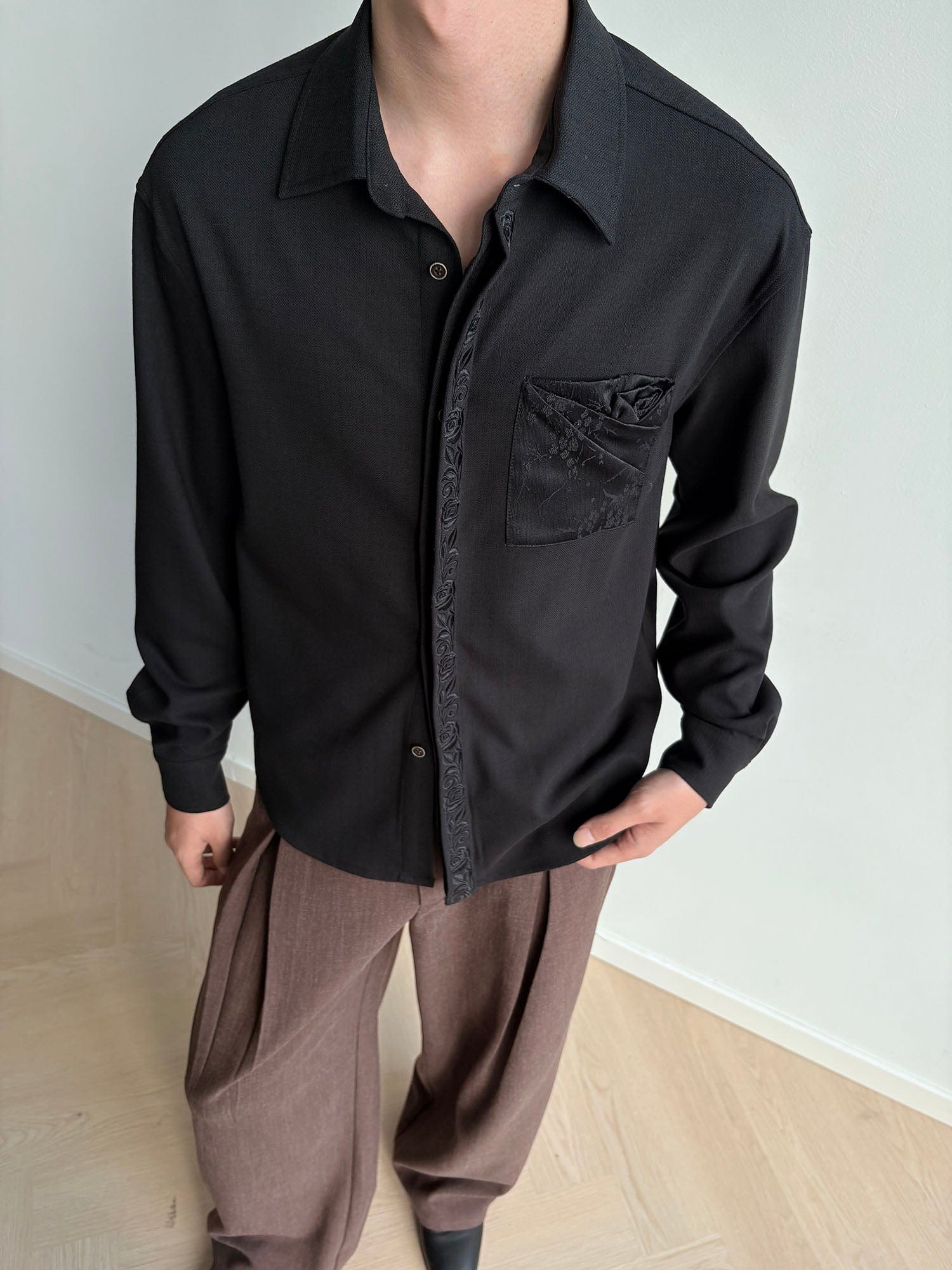 KREATE Floral Jacquard Trim Pocket Shirt, premium urban and streetwear designers apparel on PROJECTISR.com, KREATE