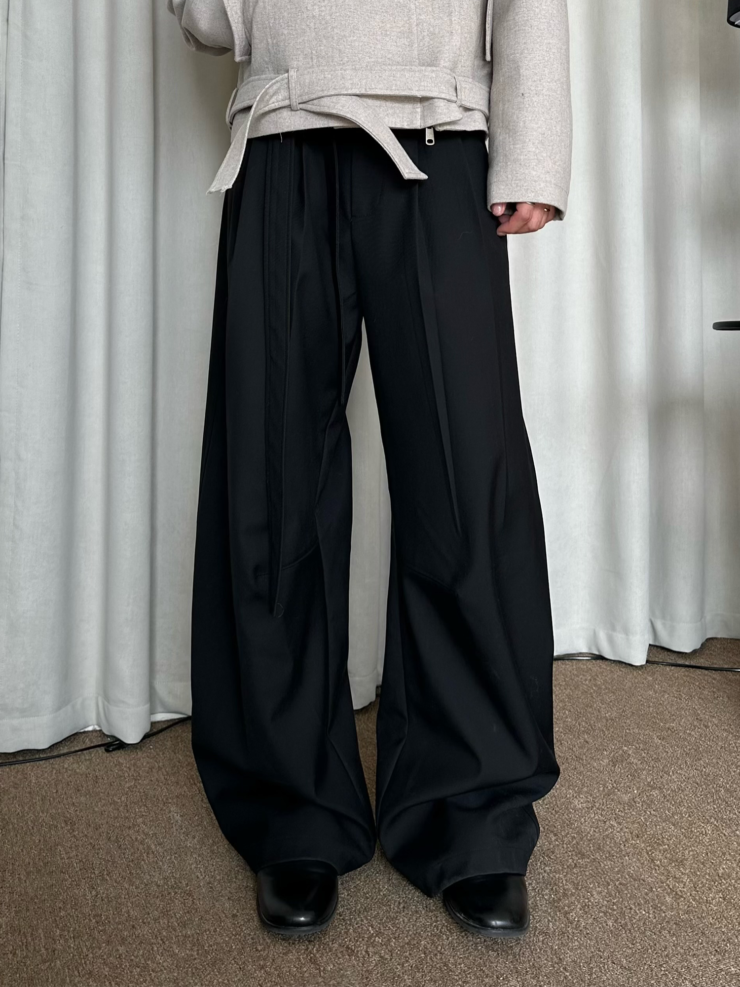 KREATE Belted Pleated Wide-Leg Trousers