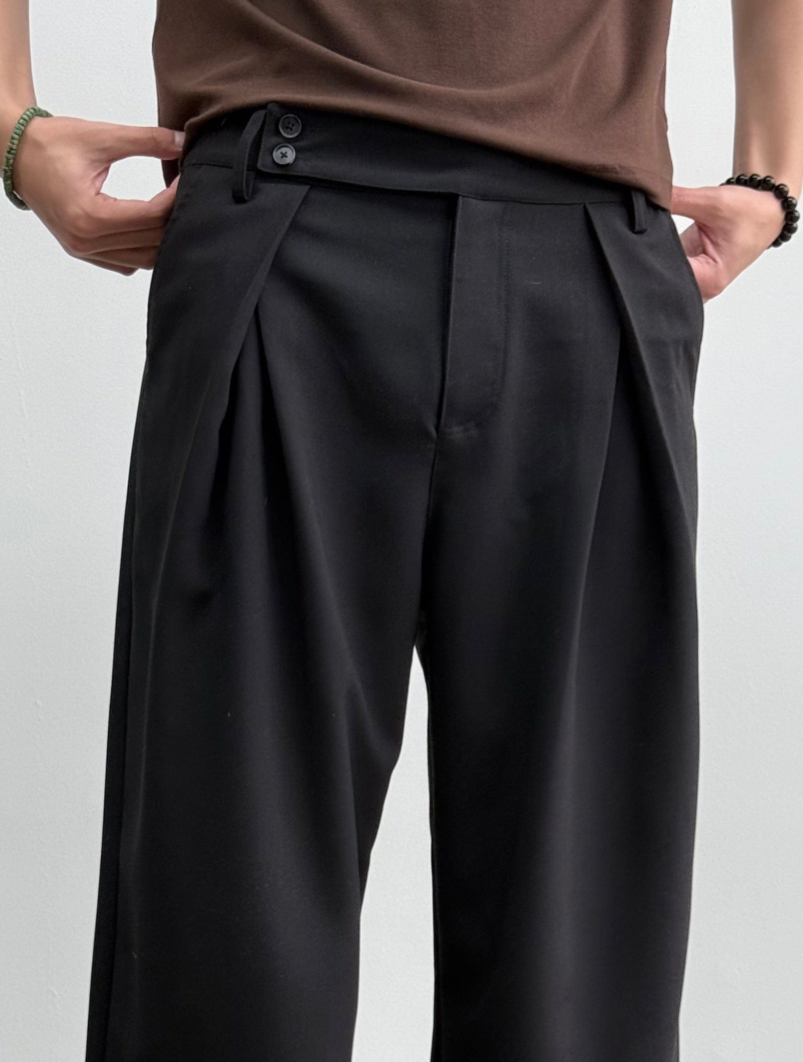 KREATE Inverted Pleats Asymmetric Waist Wide-Leg Trousers, premium urban and streetwear designers apparel on PROJECTISR.com, KREATE