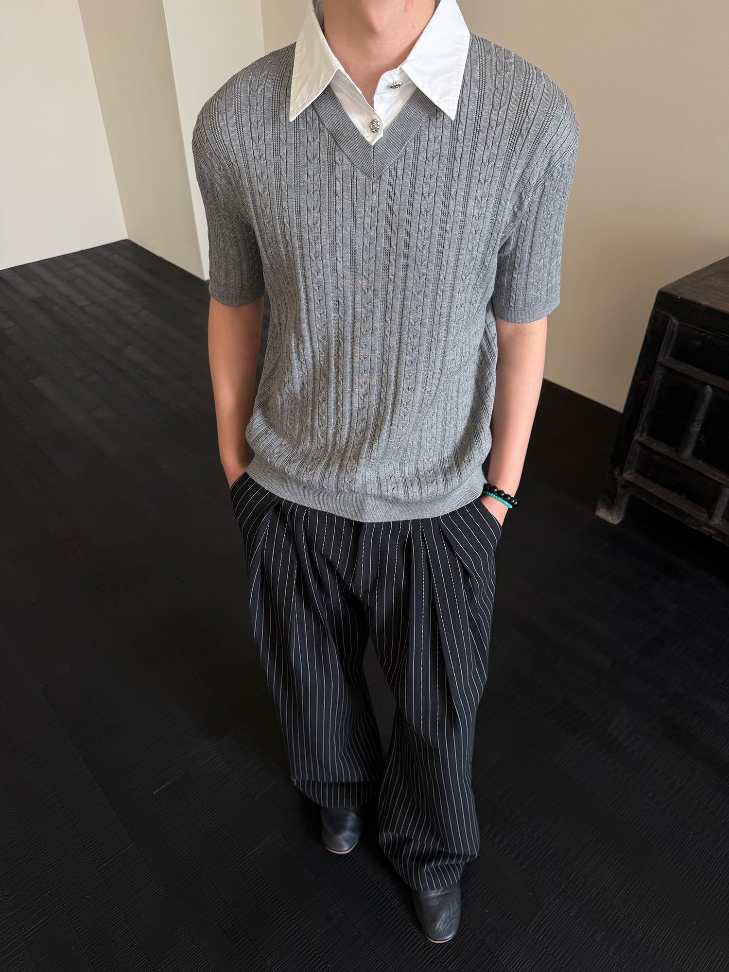 KREATE Faux Layered Cable-Knit Half Shirt, premium urban and streetwear designers apparel on PROJECTISR.com, KREATE