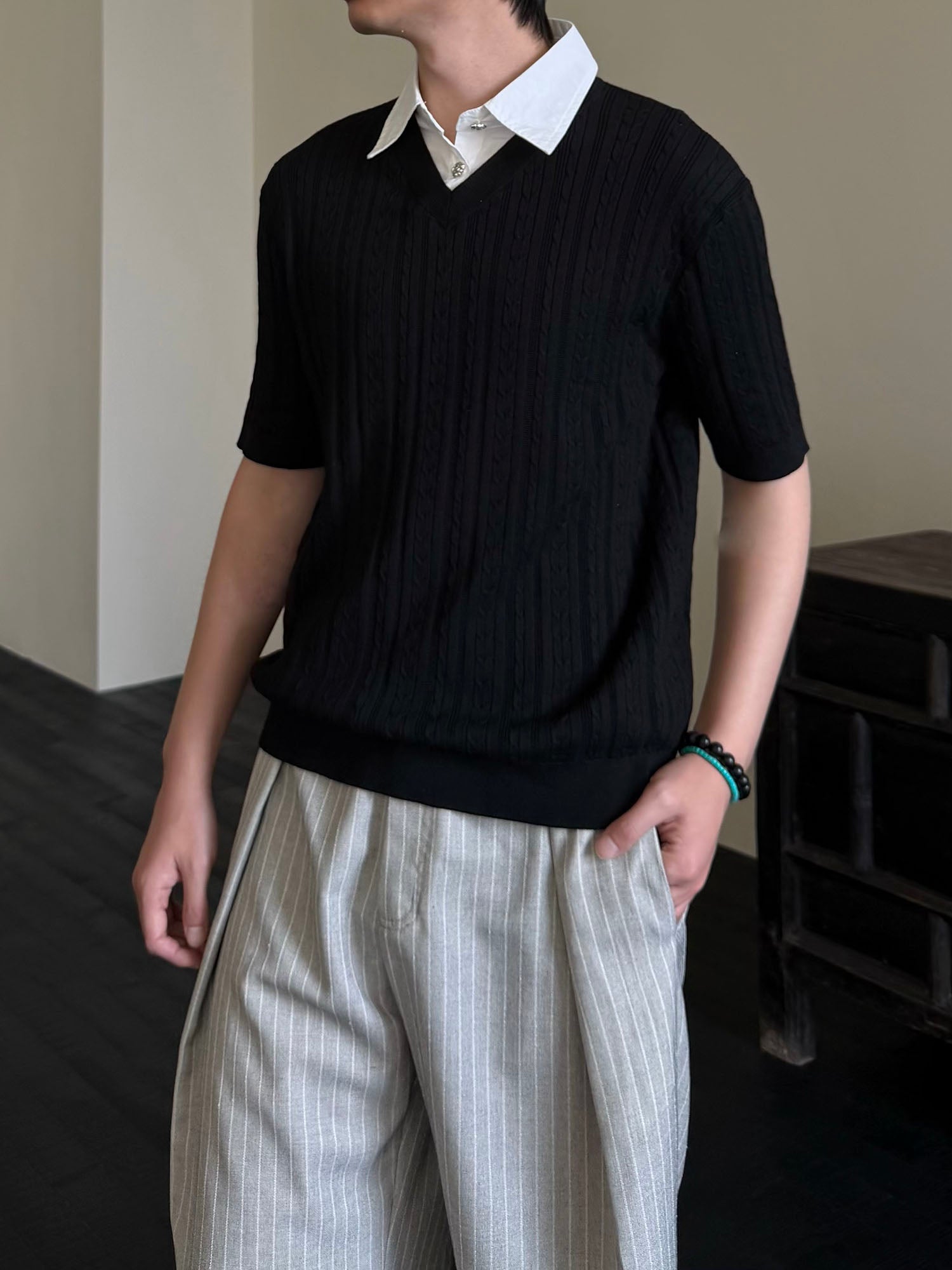 KREATE Faux Layered Cable-Knit Half Shirt, premium urban and streetwear designers apparel on PROJECTISR.com, KREATE
