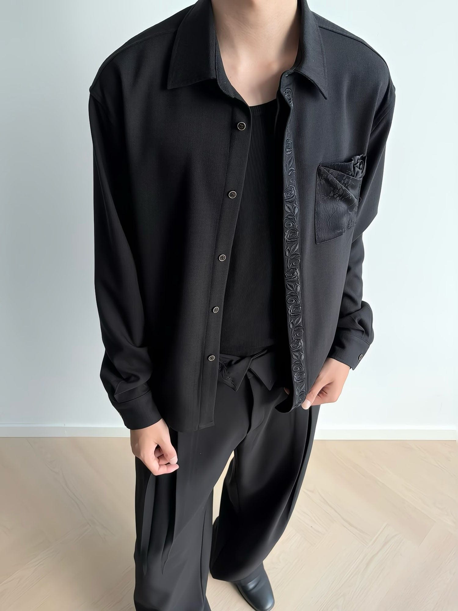KREATE Floral Jacquard Trim Pocket Shirt, premium urban and streetwear designers apparel on PROJECTISR.com, KREATE