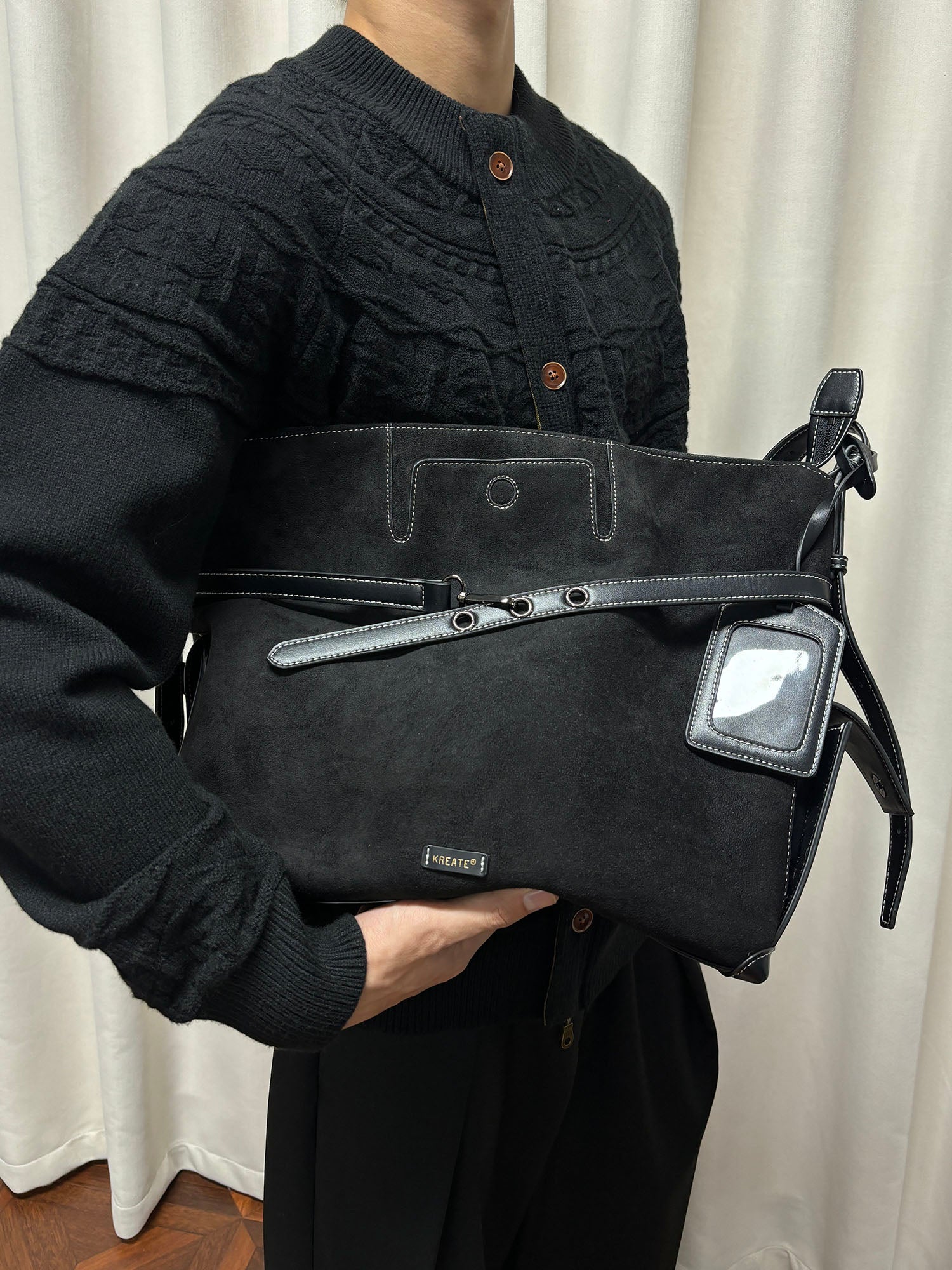 KREATE Faux Suede Panel Messenger Bag