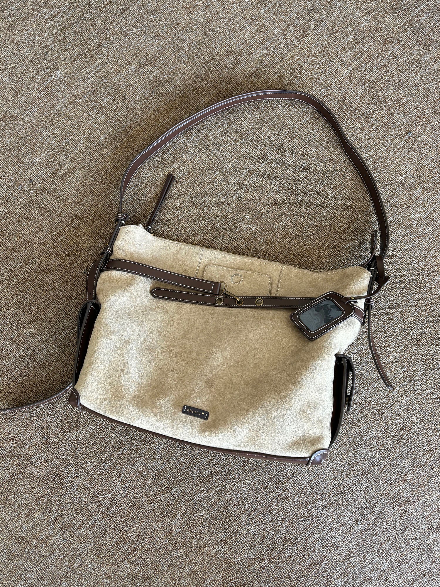 KREATE Faux Suede Panel Messenger Bag