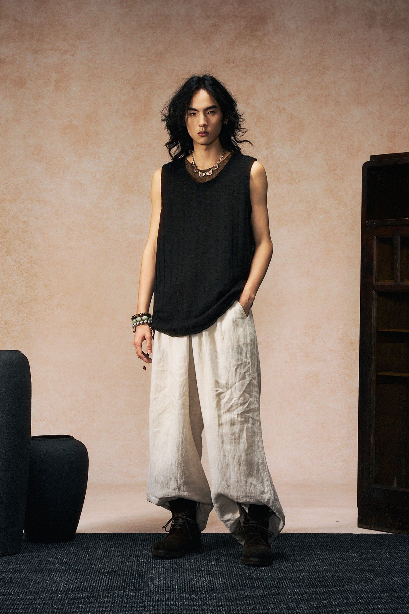 GONGHE REPUB Patchwork Hollow Out Knit Vest, premium urban and streetwear designers apparel on PROJECTISR.com, GONGHE REPUB