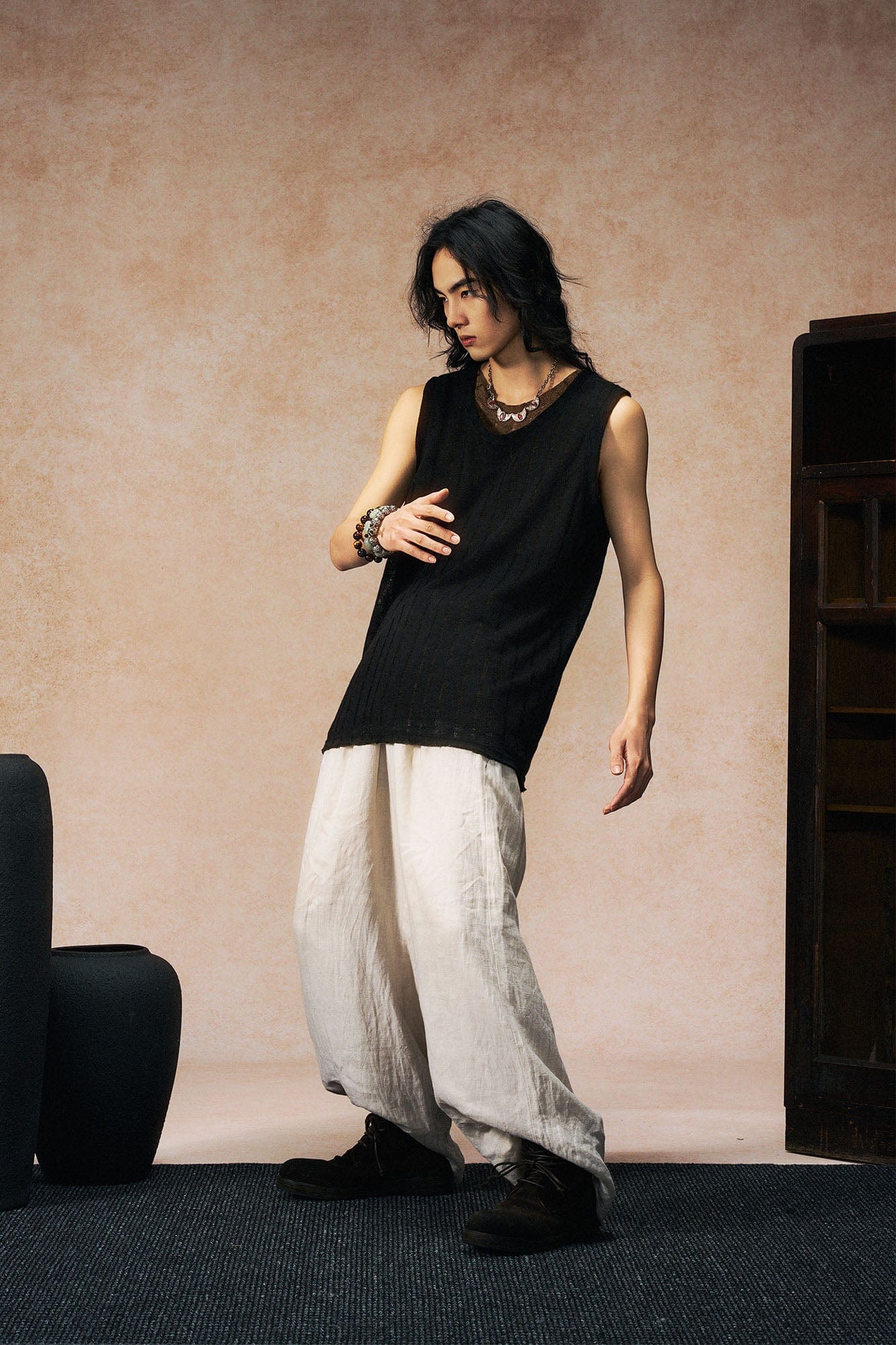 GONGHE REPUB Patchwork Hollow Out Knit Vest, premium urban and streetwear designers apparel on PROJECTISR.com, GONGHE REPUB