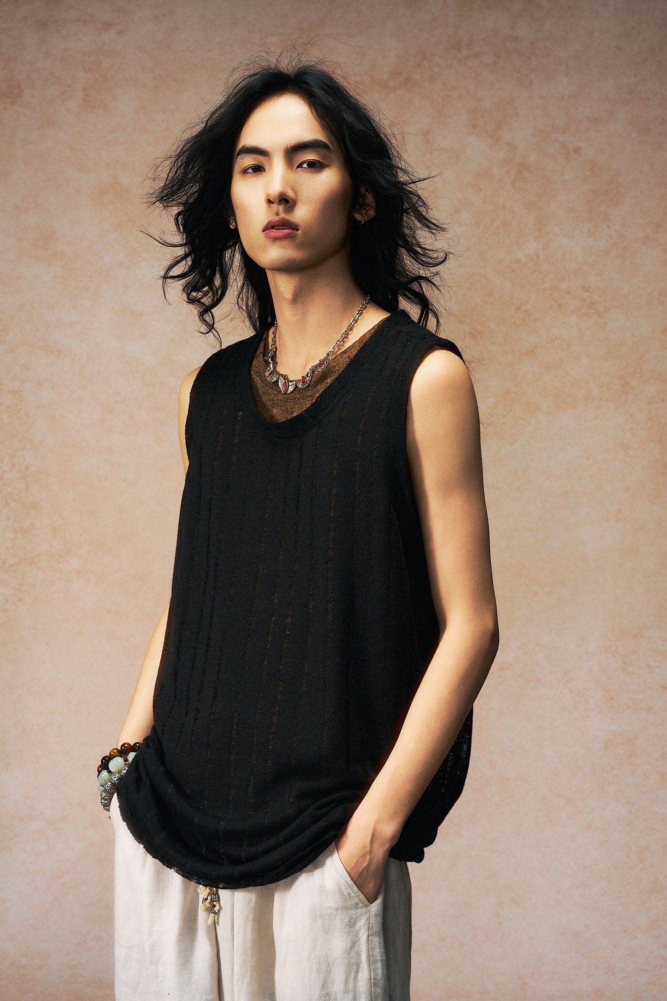 GONGHE REPUB Patchwork Hollow Out Knit Vest, premium urban and streetwear designers apparel on PROJECTISR.com, GONGHE REPUB