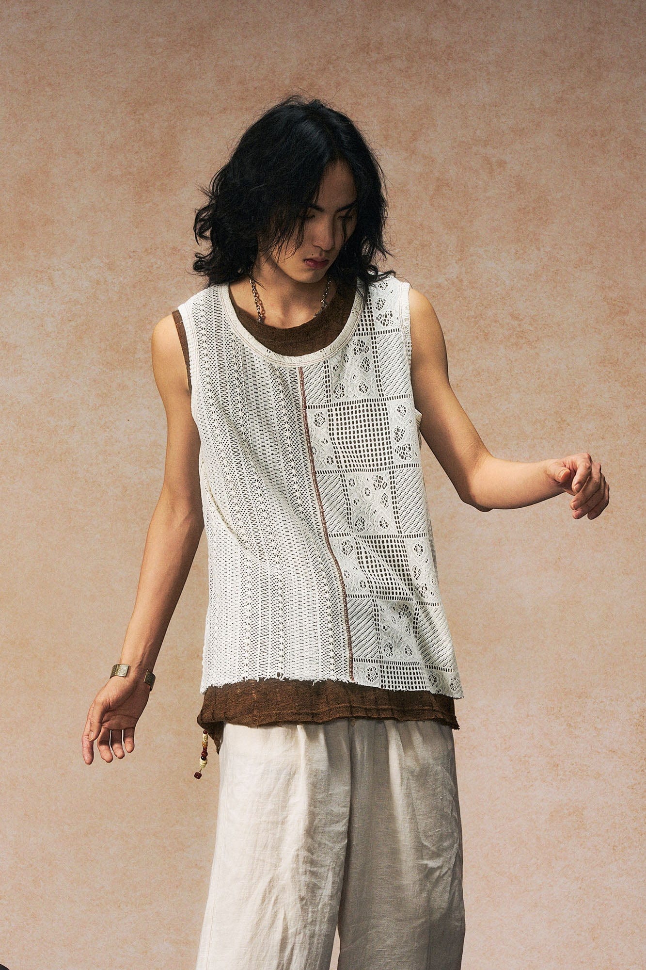 GONGHE REPUB Patchwork Hollow Out Knit Vest, premium urban and streetwear designers apparel on PROJECTISR.com, GONGHE REPUB