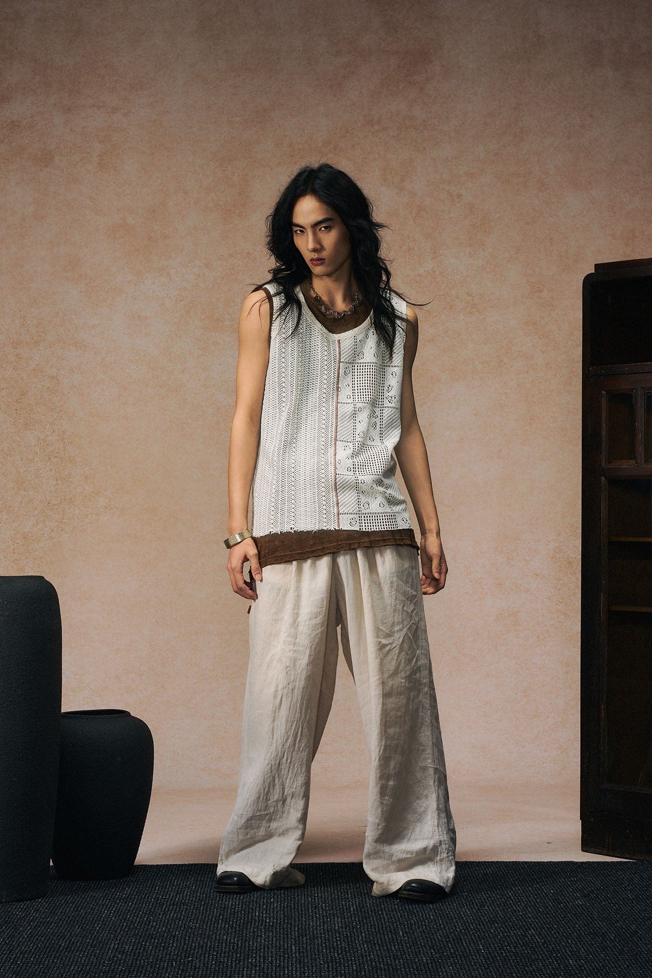 GONGHE REPUB Patchwork Hollow Out Knit Vest, premium urban and streetwear designers apparel on PROJECTISR.com, GONGHE REPUB