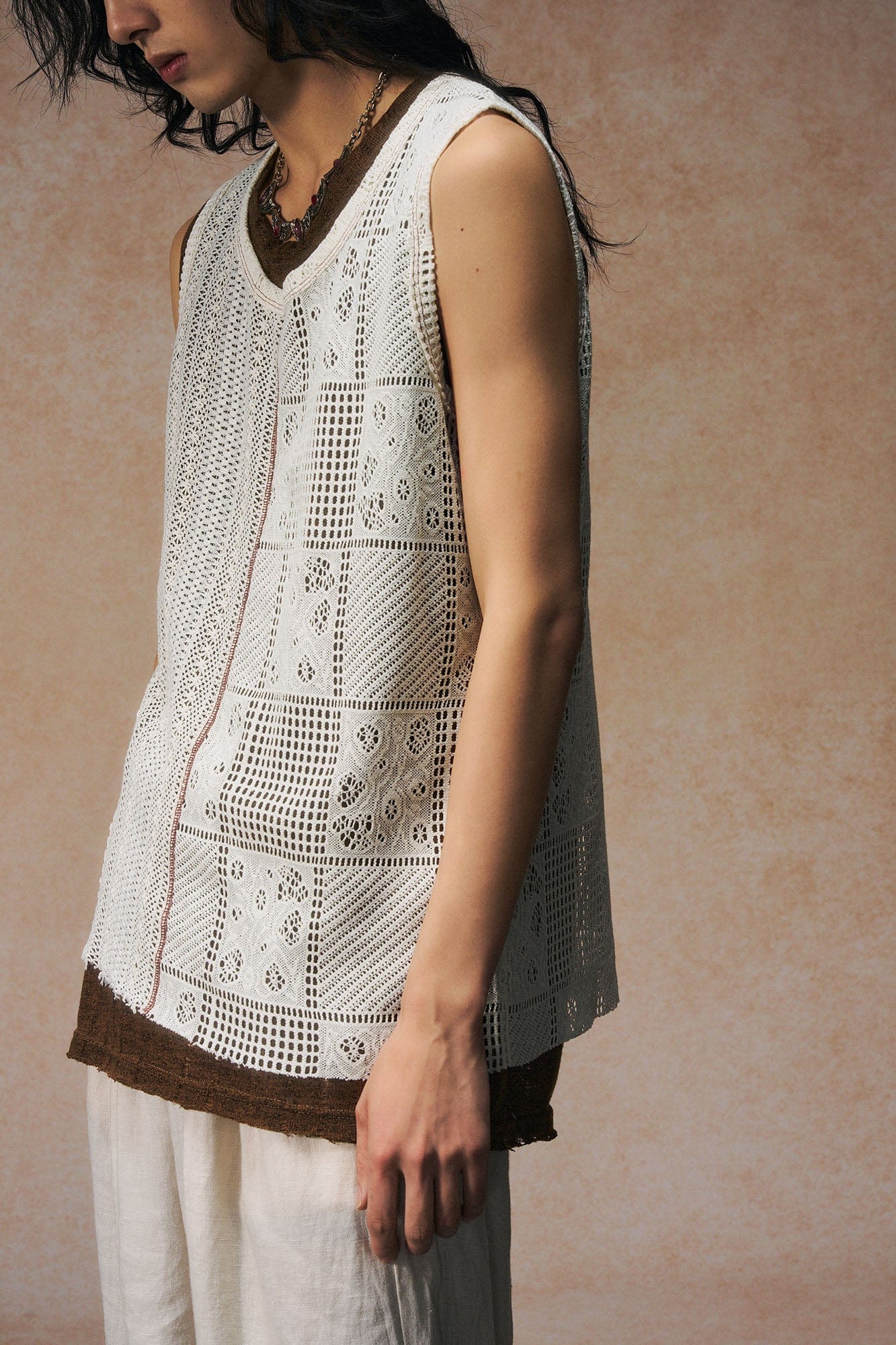 GONGHE REPUB Patchwork Hollow Out Knit Vest, premium urban and streetwear designers apparel on PROJECTISR.com, GONGHE REPUB