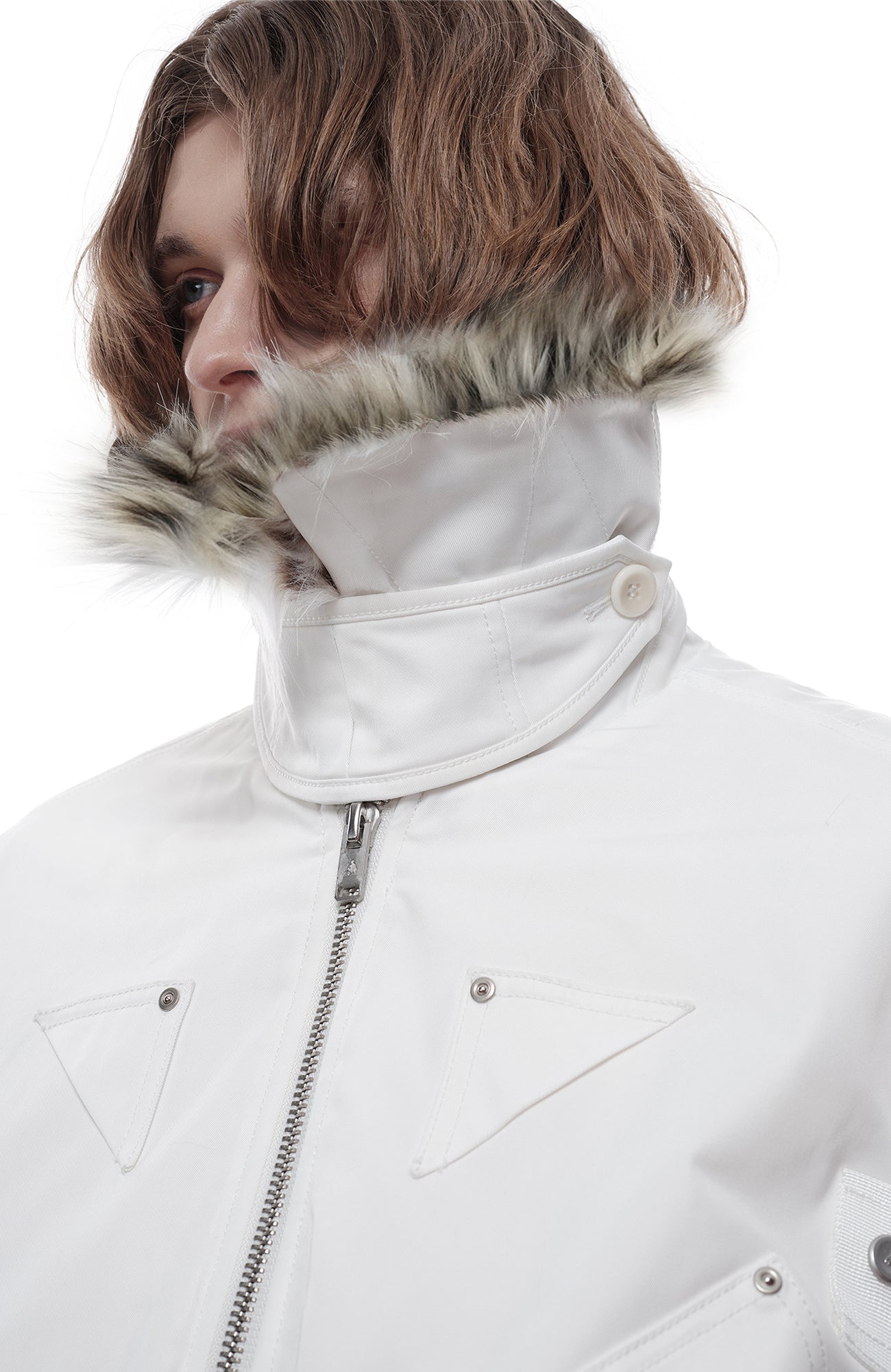 FACEONLAB Faux Fur Collar Utility Bomber Jacket