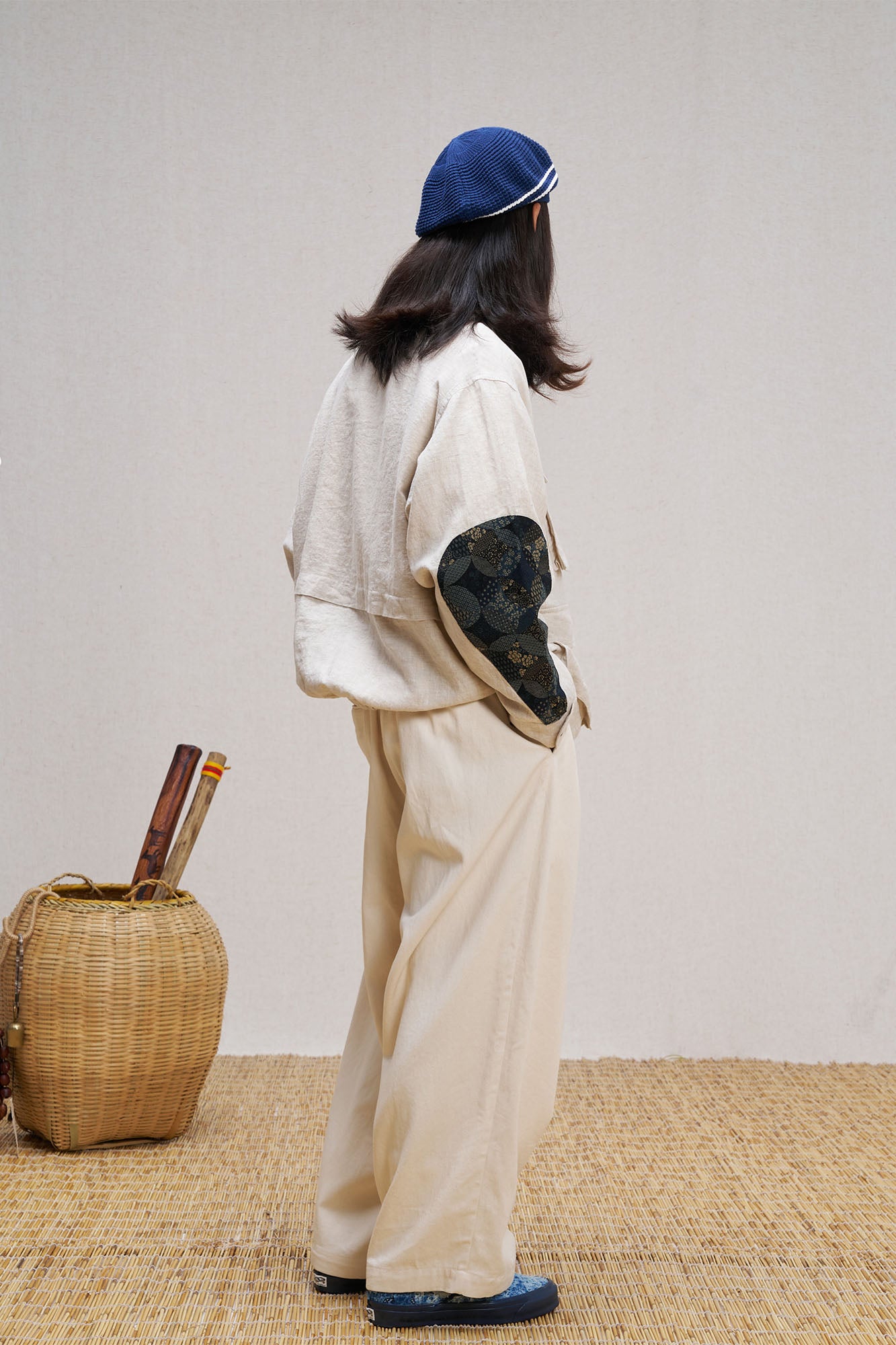 UNLIMITED MOTE Patched Elbow Multi-Pocket Linen Jacket