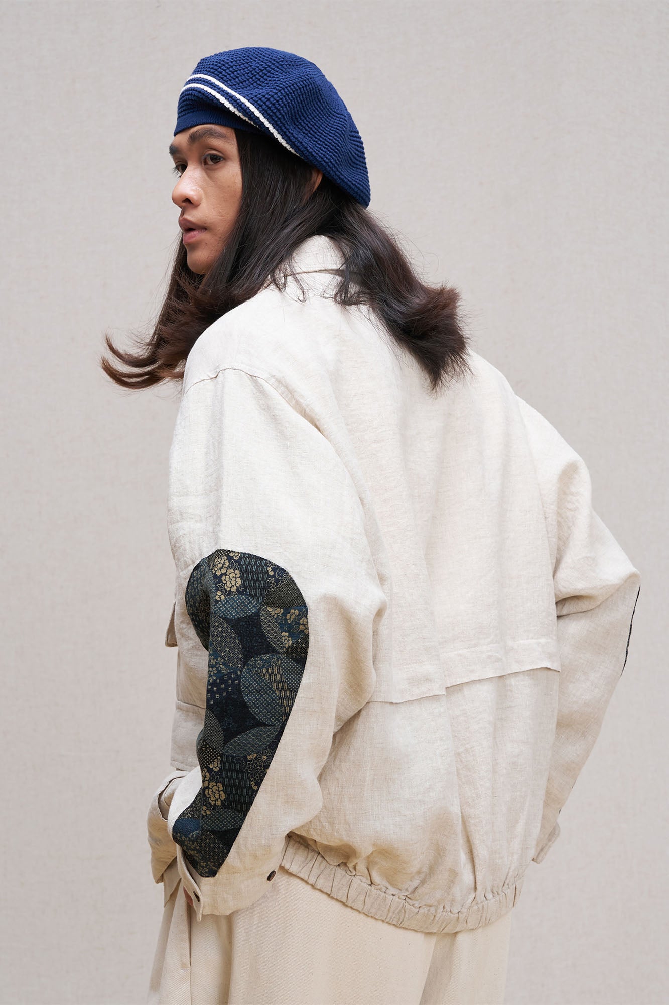 UNLIMITED MOTE Patched Elbow Multi-Pocket Linen Jacket