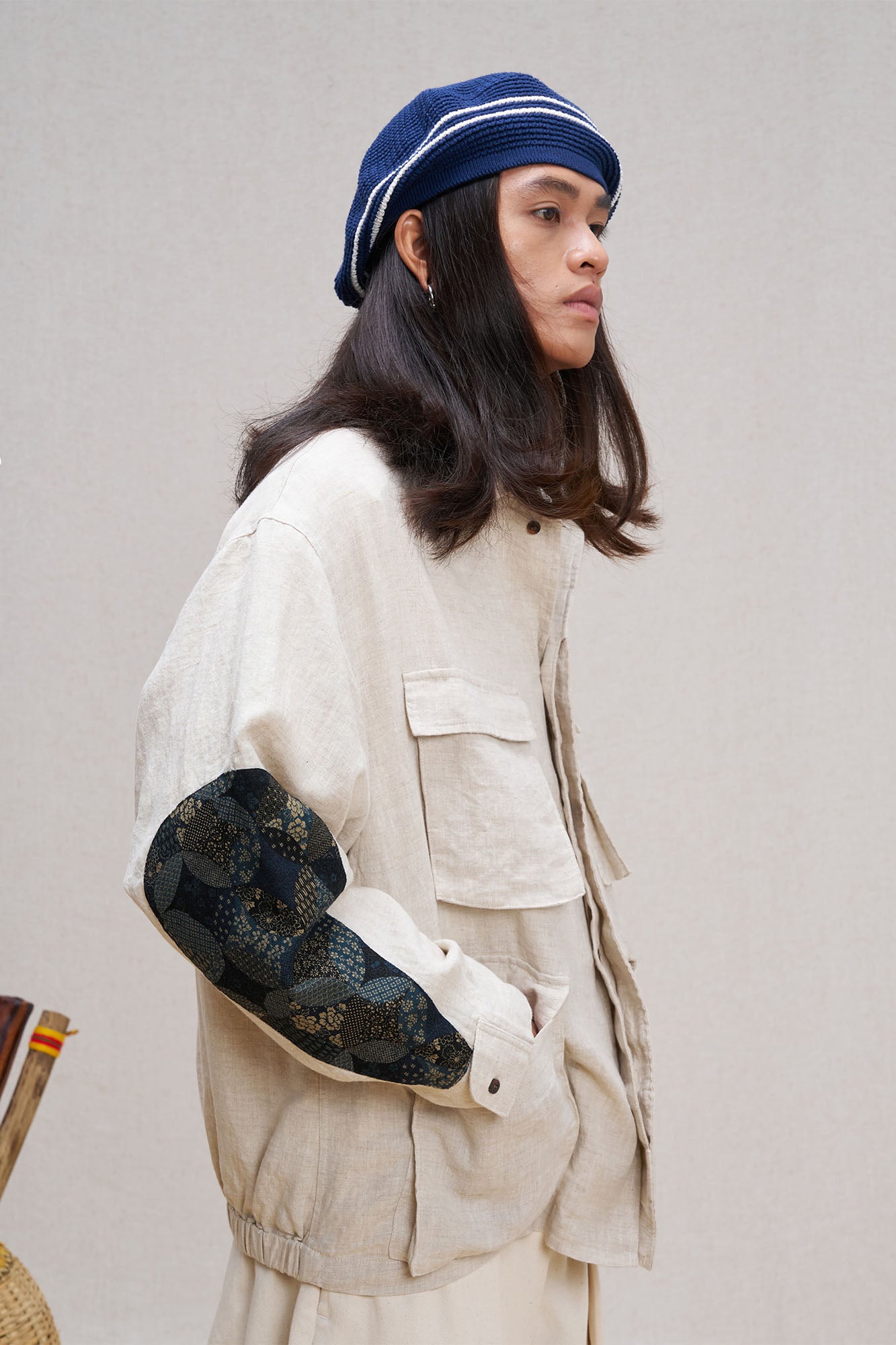 UNLIMITED MOTE Patched Elbow Multi-Pocket Linen Jacket